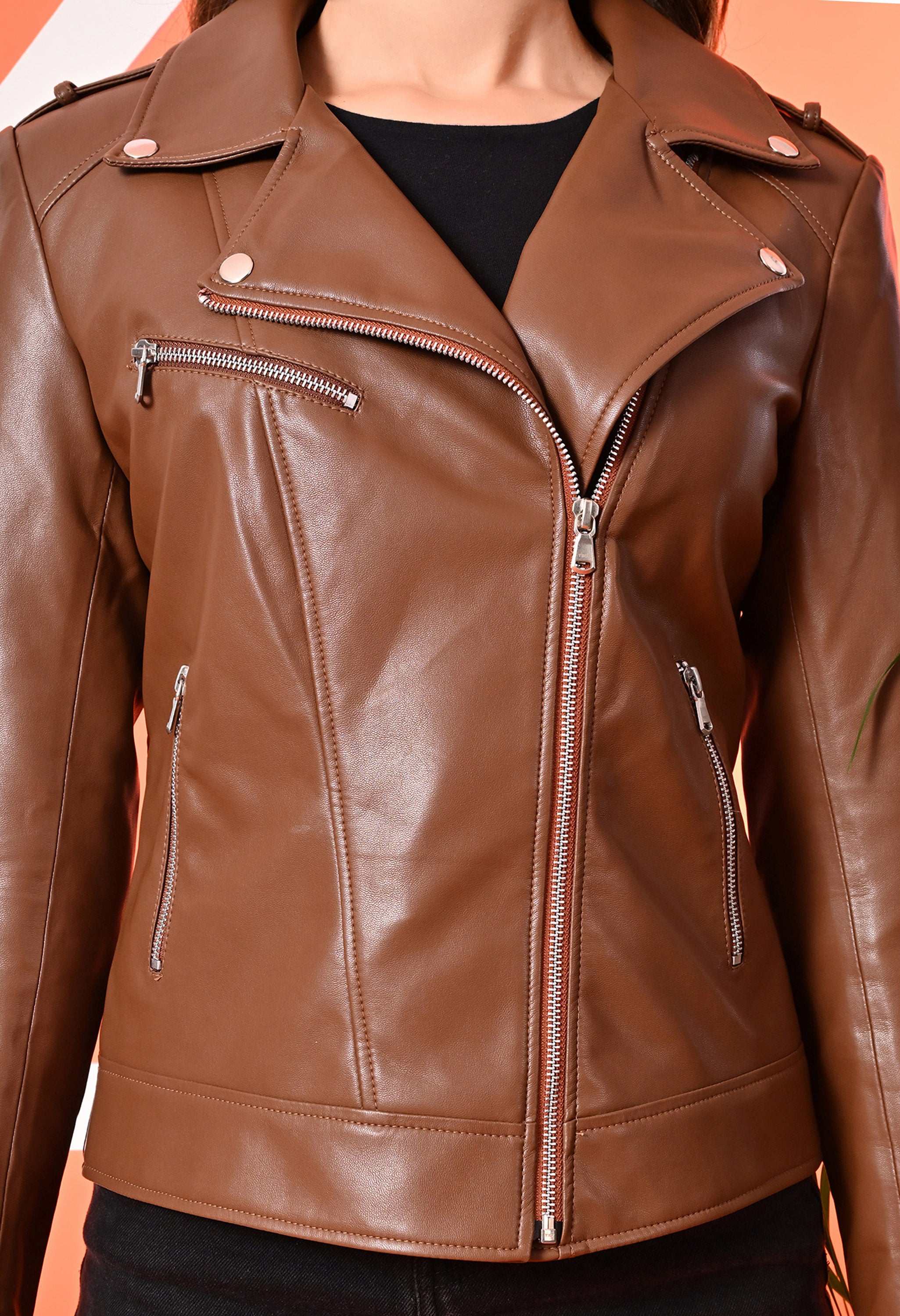 Women Leather Lightweight Crop Outdoor Leather Jacket