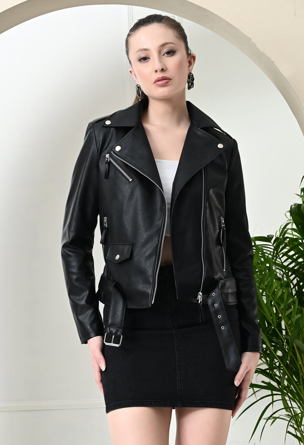 Women Lightweight Crop Leather Jacket