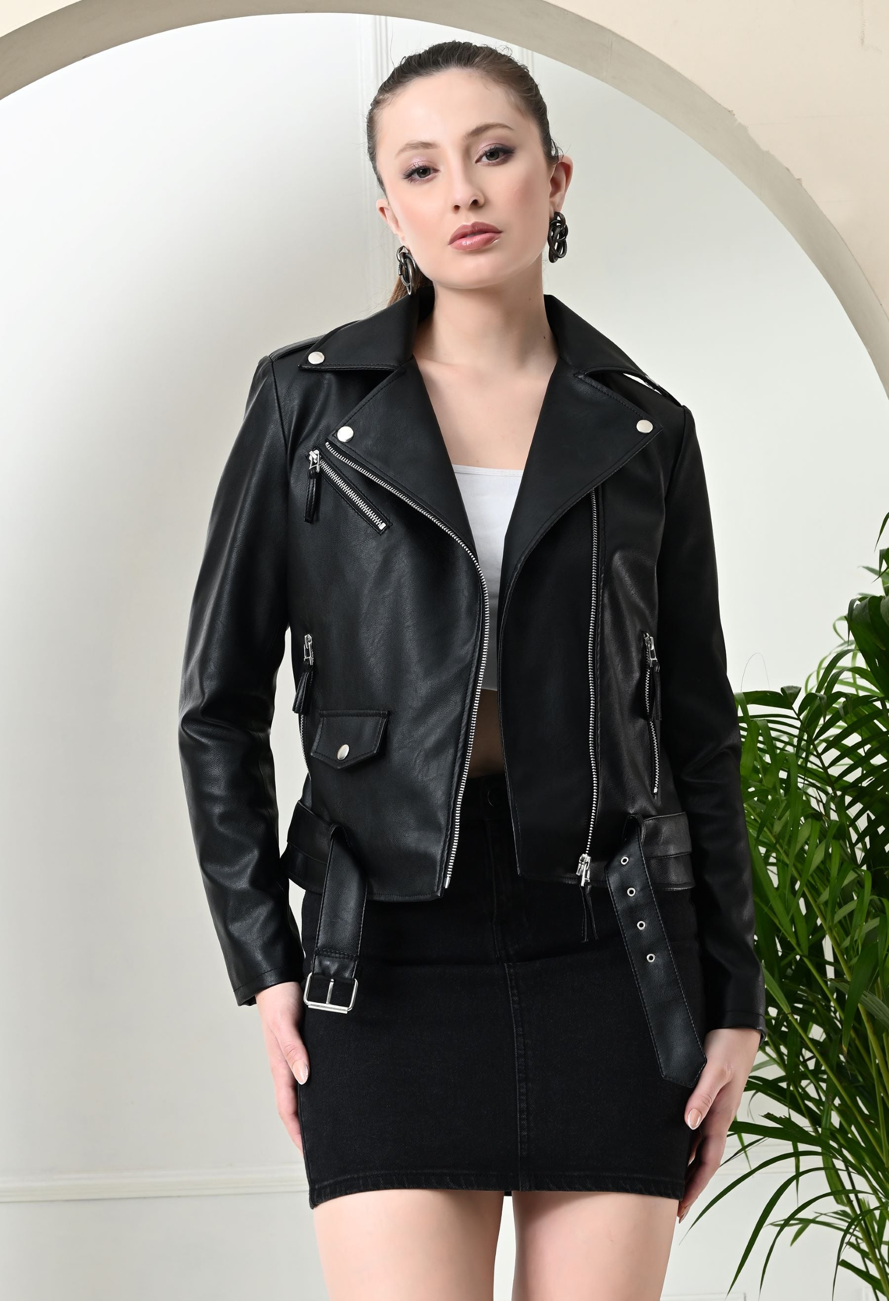 Women Lightweight Crop Leather Jacket