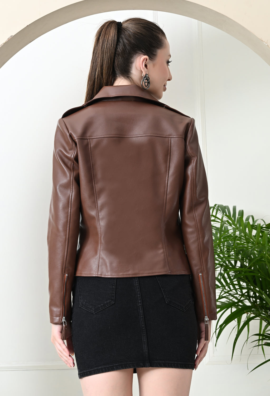 Women Lightweight Crop Leather Jacket