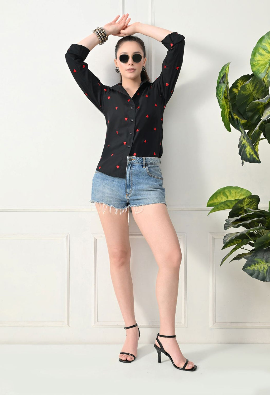 Women Black Emroidery Comfort Casual Shirts
