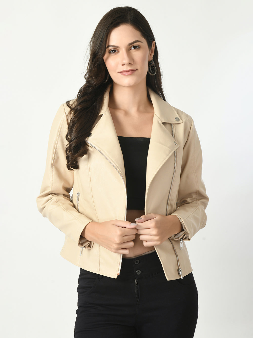 Lapel Collar Water Resistant Anti Odour Leather Jacket