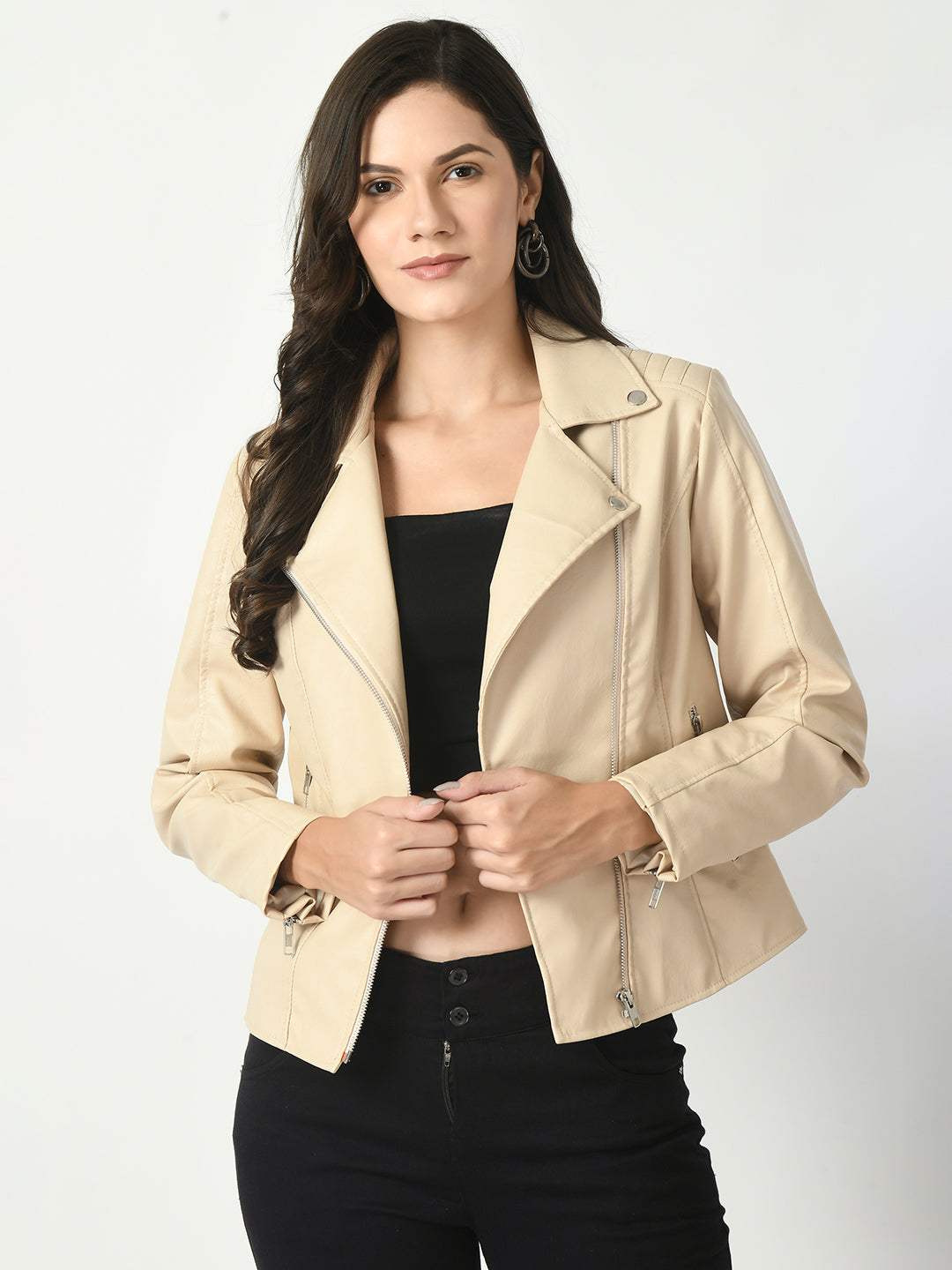 Lapel Collar Water Resistant Anti Odour Leather Jacket