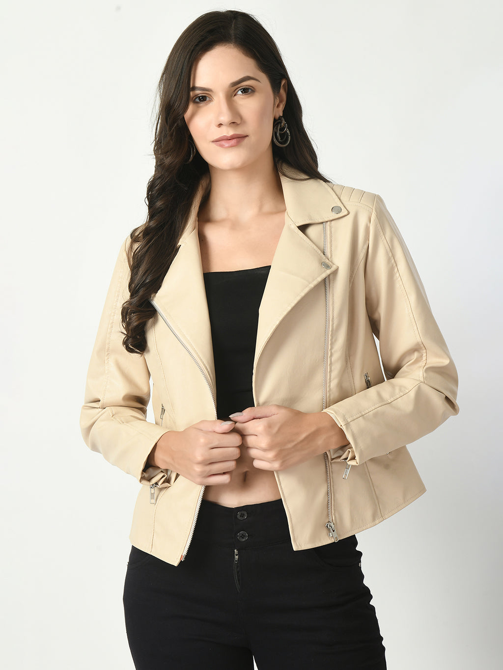 Lapel Collar Water Resistant Anti Odour Leather Jacket