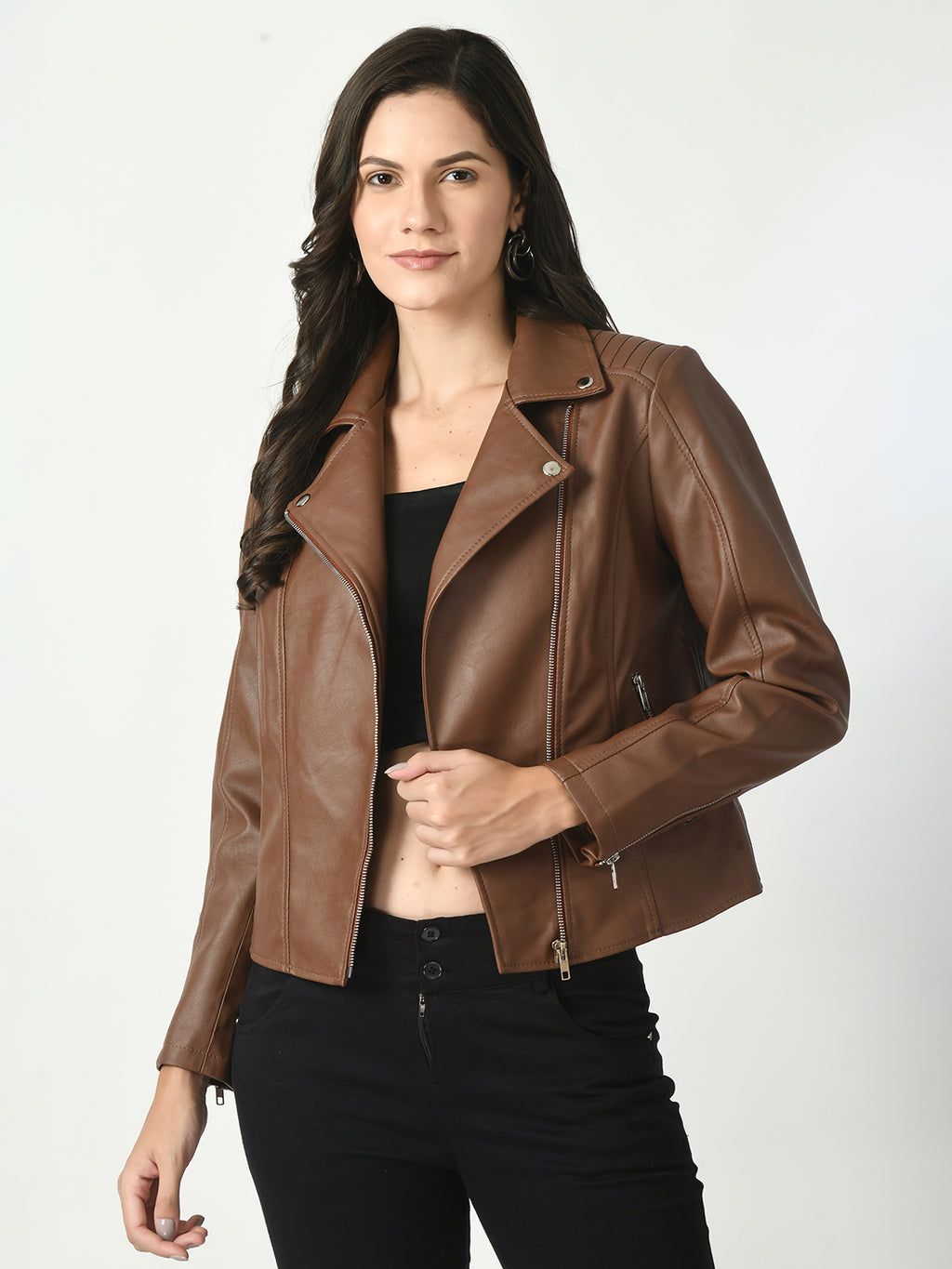 Lapel Collar Water Resistant Anti Odour Leather Jacket