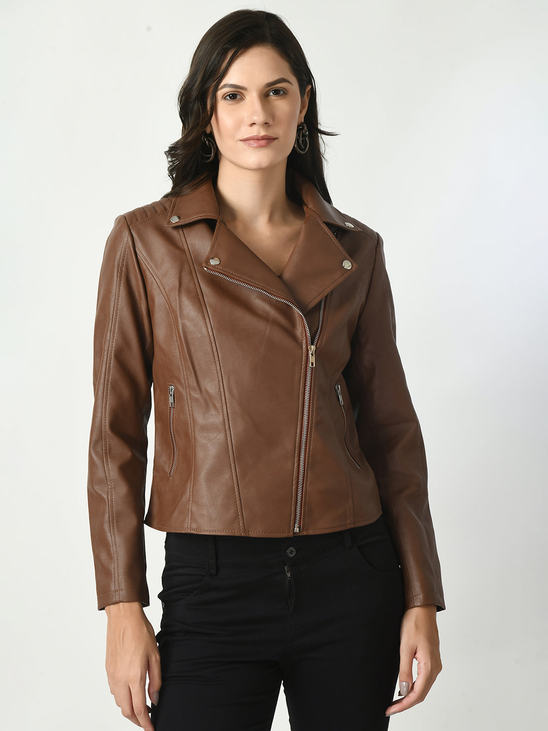 Lapel Collar Water Resistant Anti Odour Leather Jacket