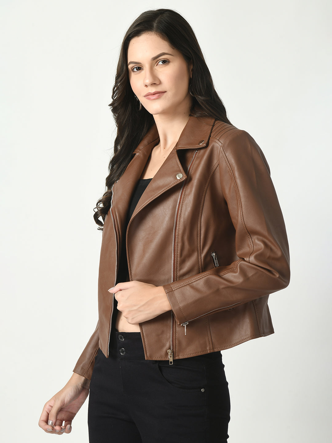 Lapel Collar Water Resistant Anti Odour Leather Jacket