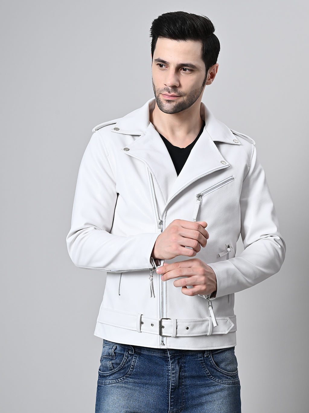 Leather Lightweight White Biker Jacket For Men