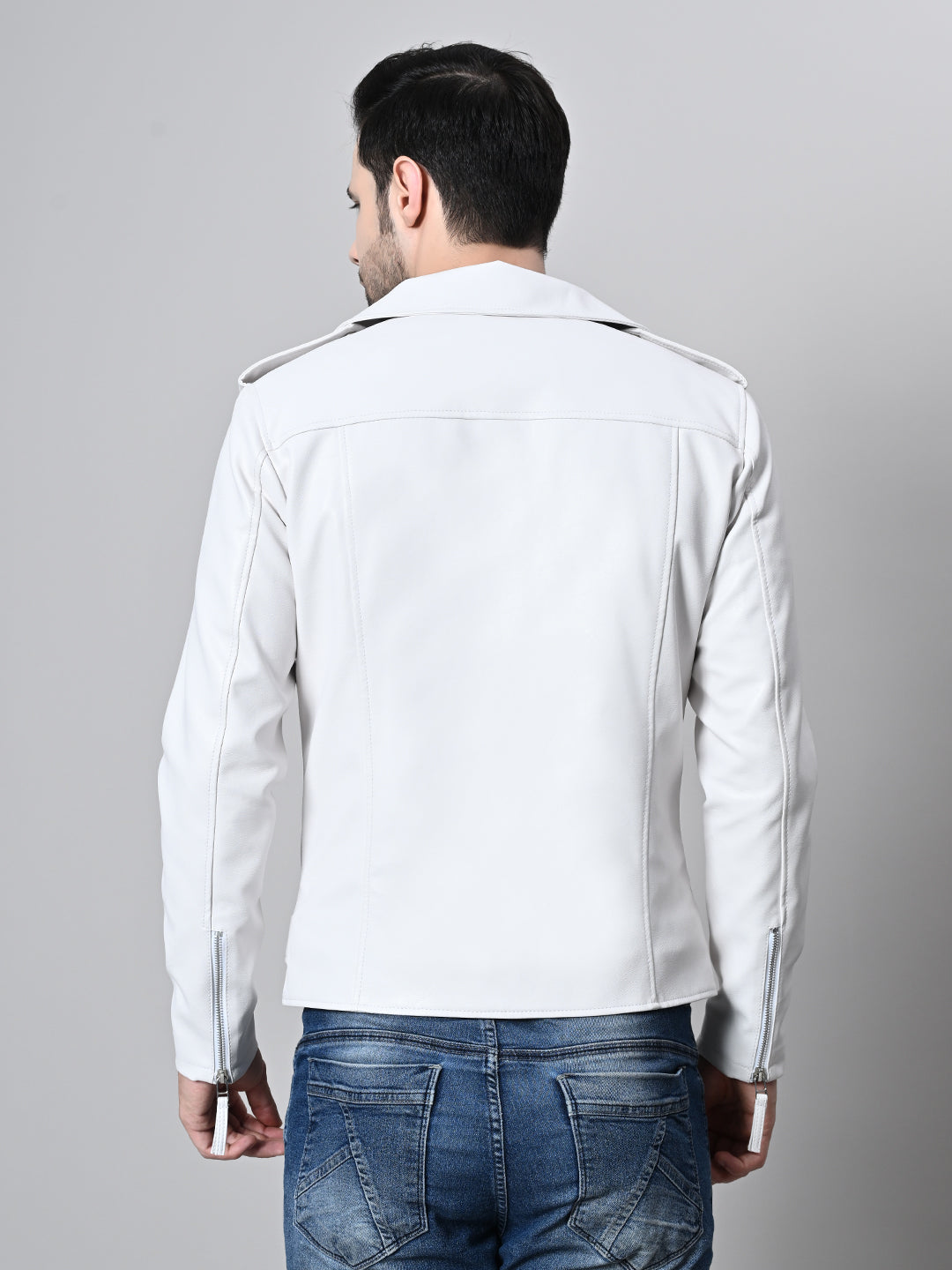 Leather Lightweight White Biker Jacket For Men
