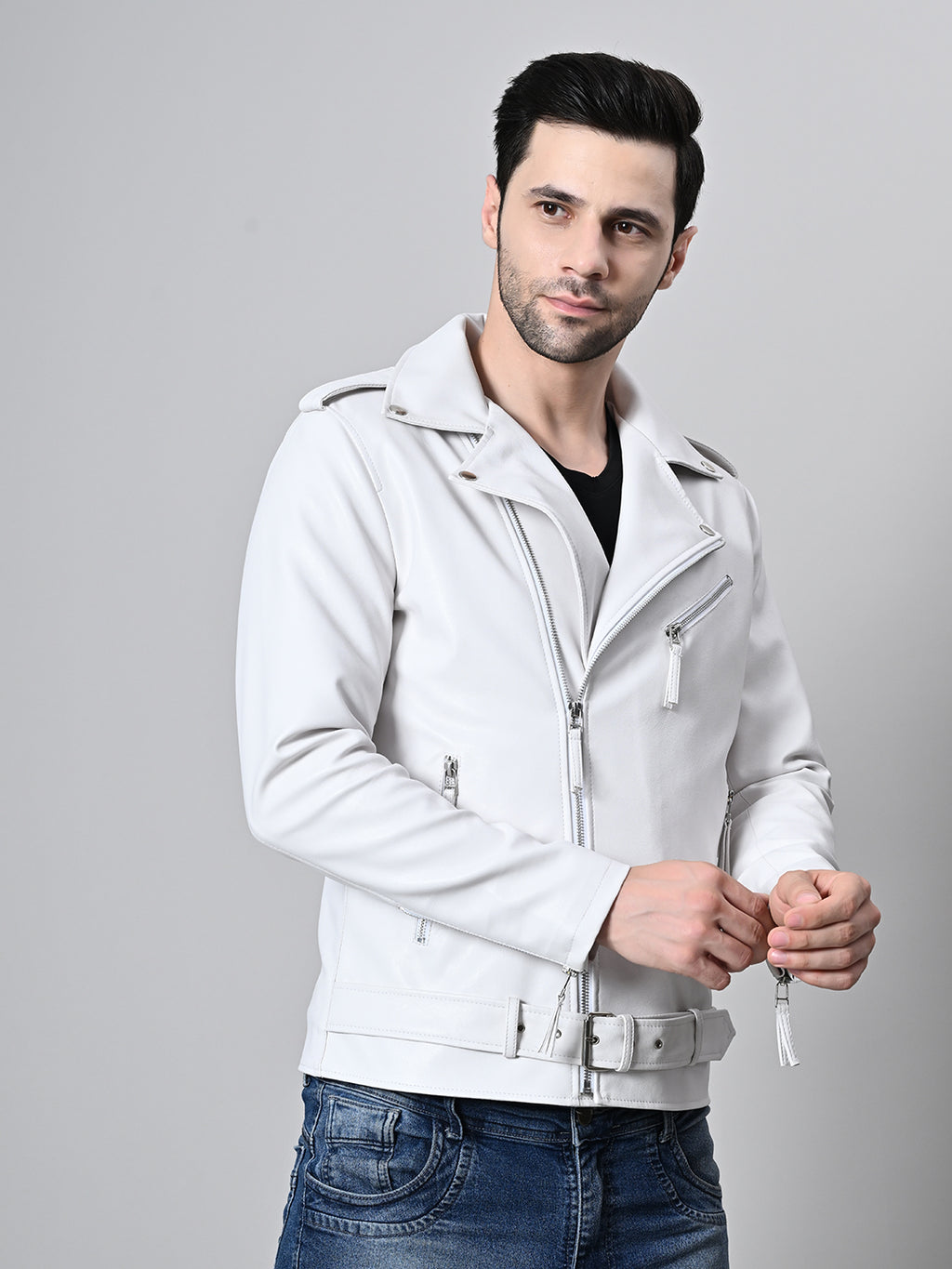 Leather Lightweight White Biker Jacket For Men