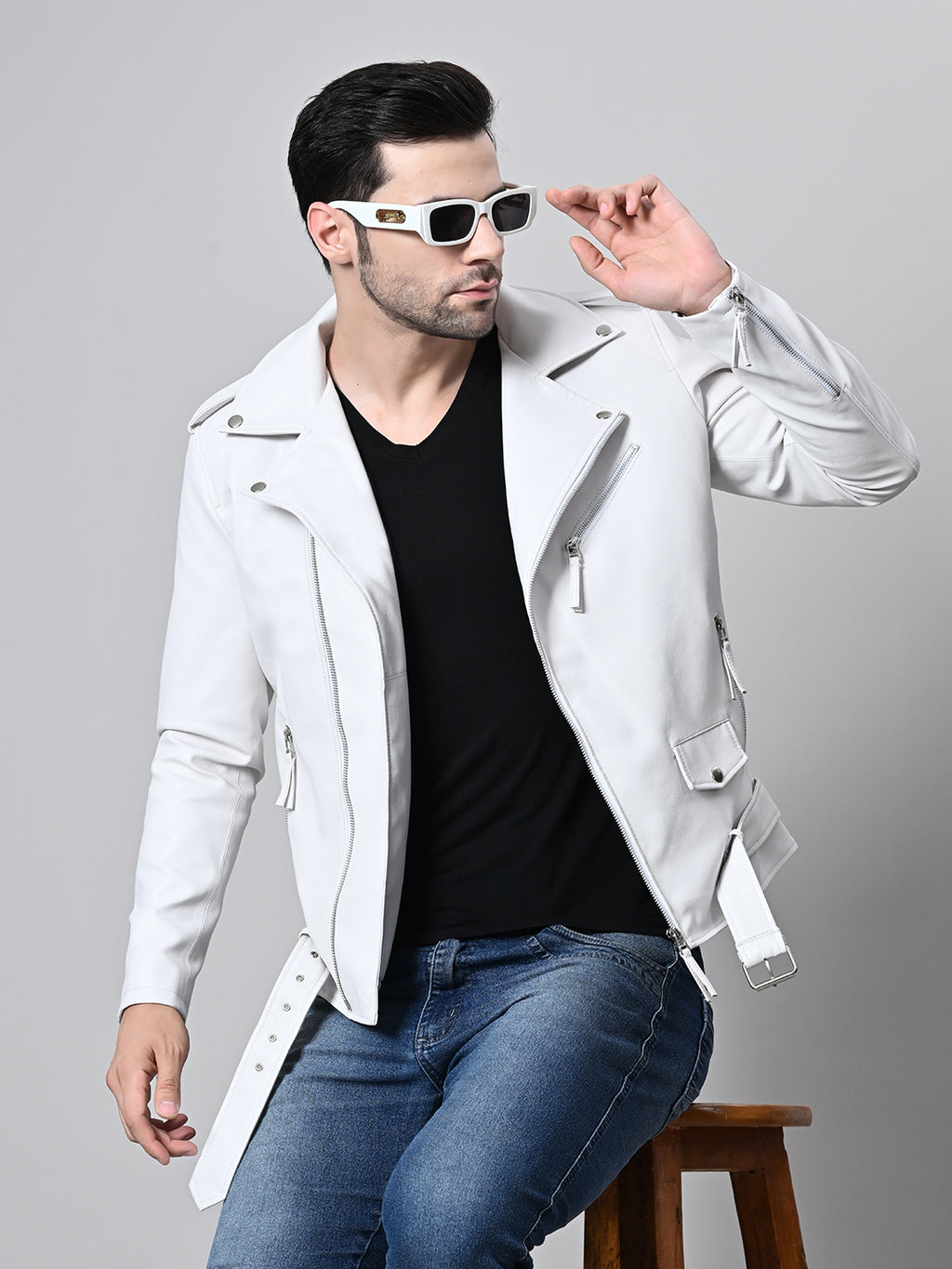 Leather Lightweight White Biker Jacket For Men