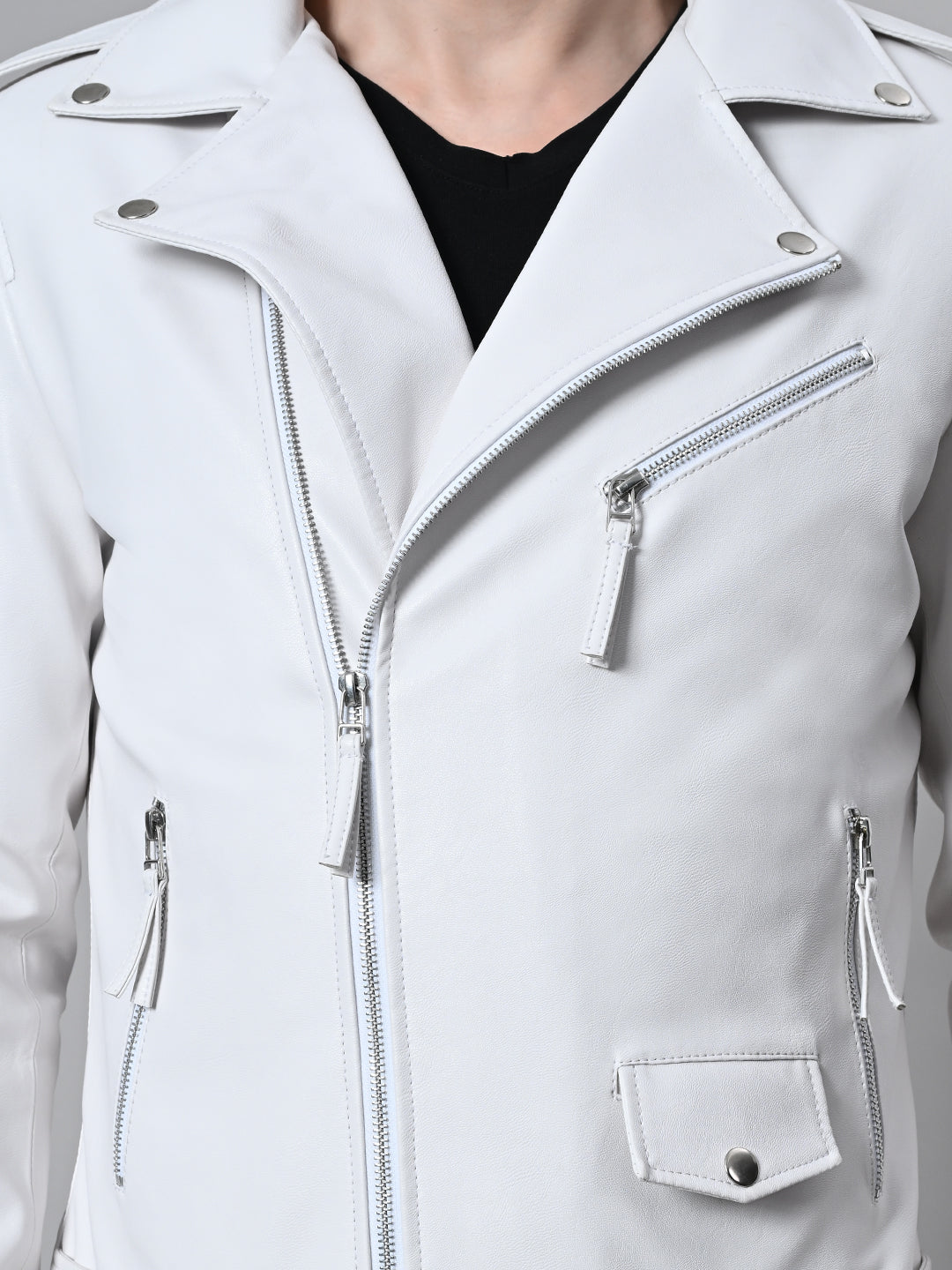 Leather Lightweight White Biker Jacket For Men