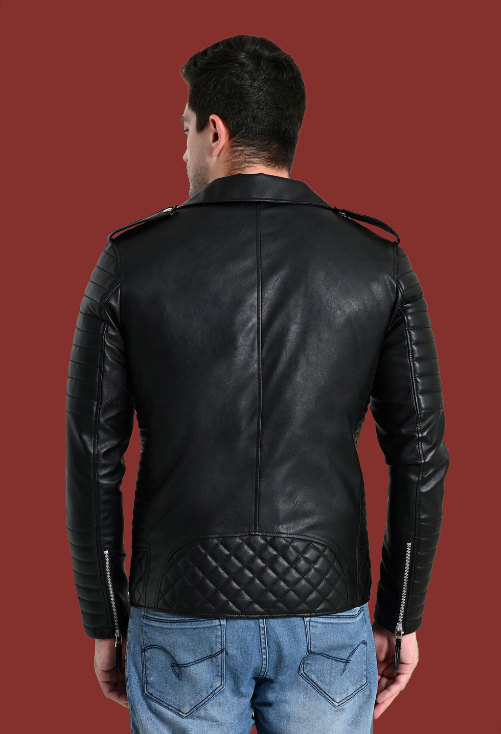 Mandarin Collar Water Resistant Lightweight Leather Biker Jacket for Men