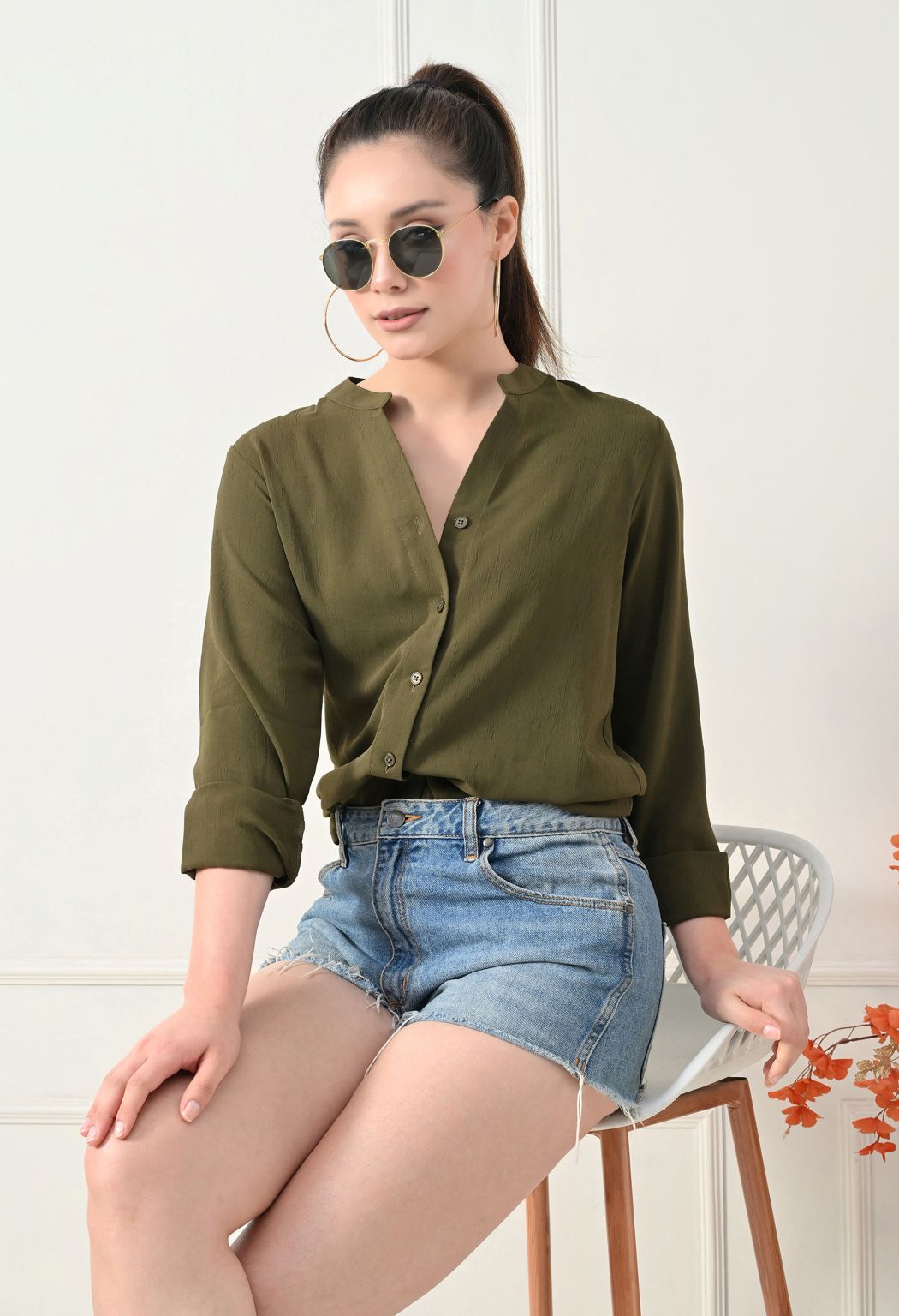 Women Green Solid Comfort Casual Shirts