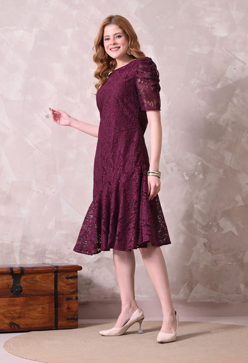 Women Wine Solid Comfort Maxi Dress