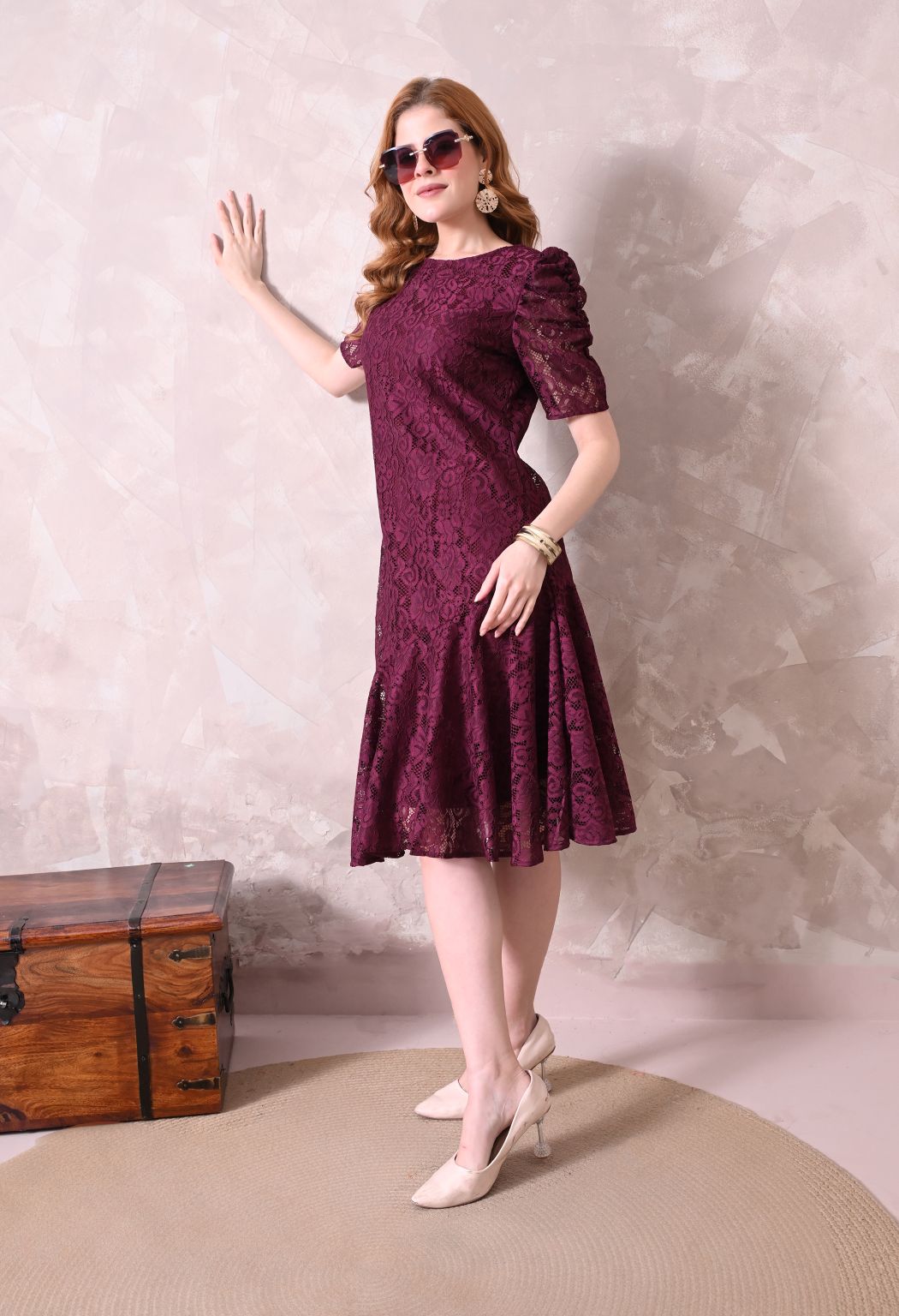 Women Wine Solid Comfort Maxi Dress
