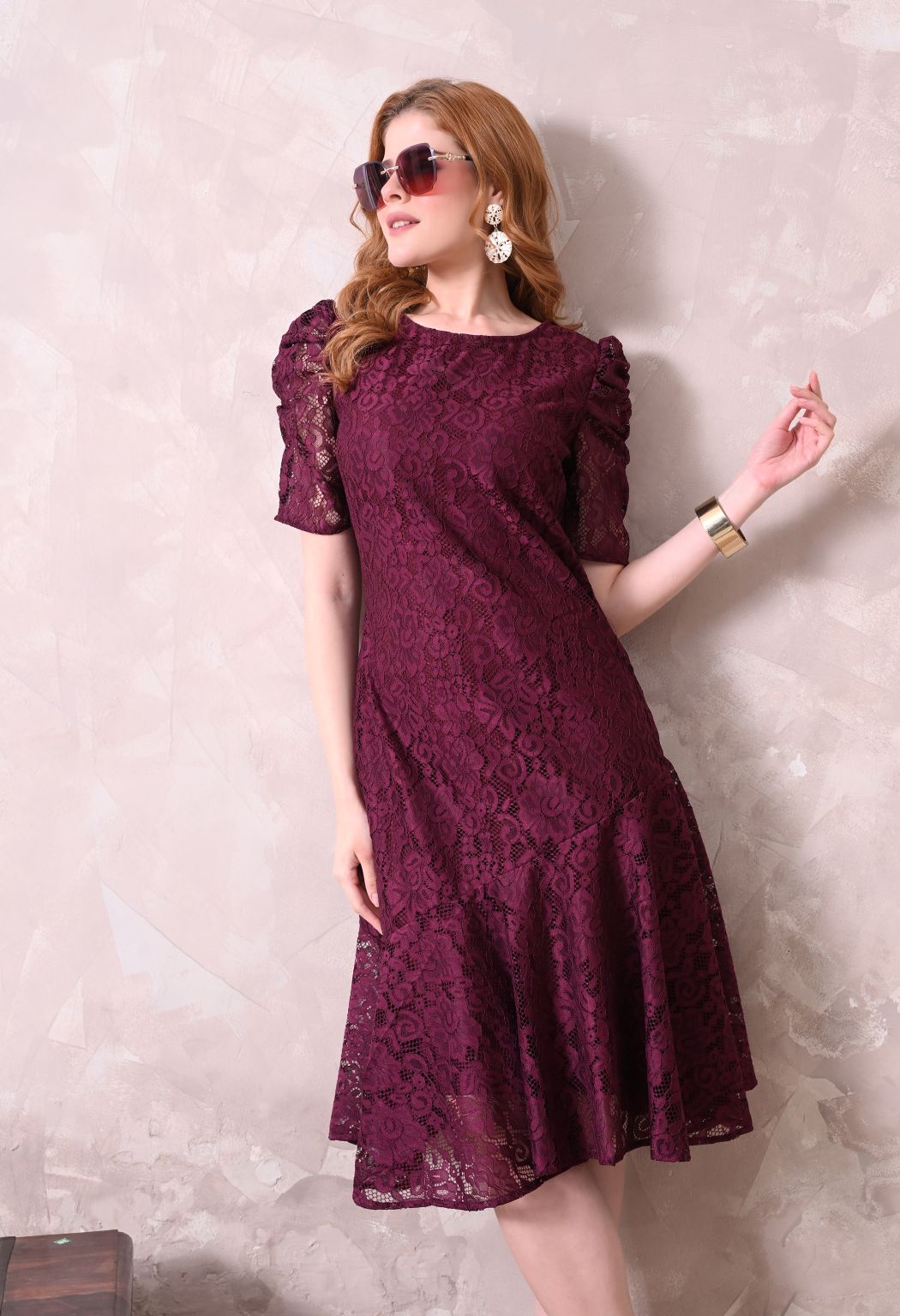 Women Wine Solid Comfort Maxi Dress