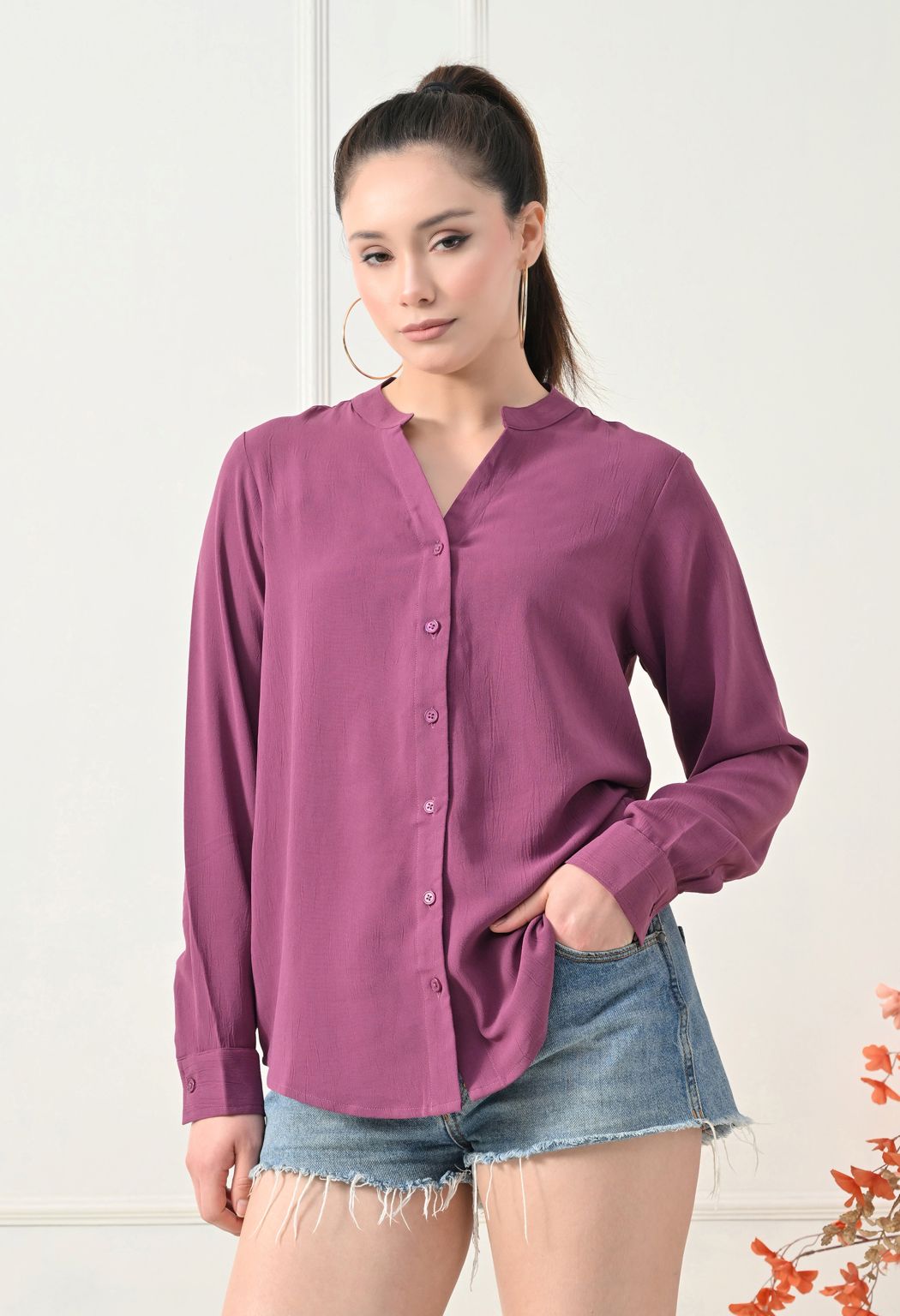 Women Parpal Solid Comfort Casual Shirts