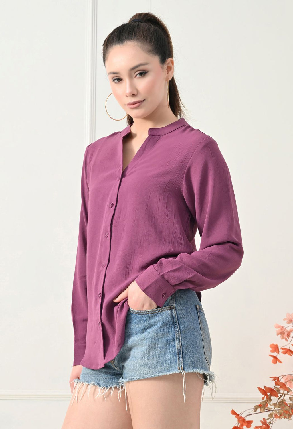 Women Parpal Solid Comfort Casual Shirts