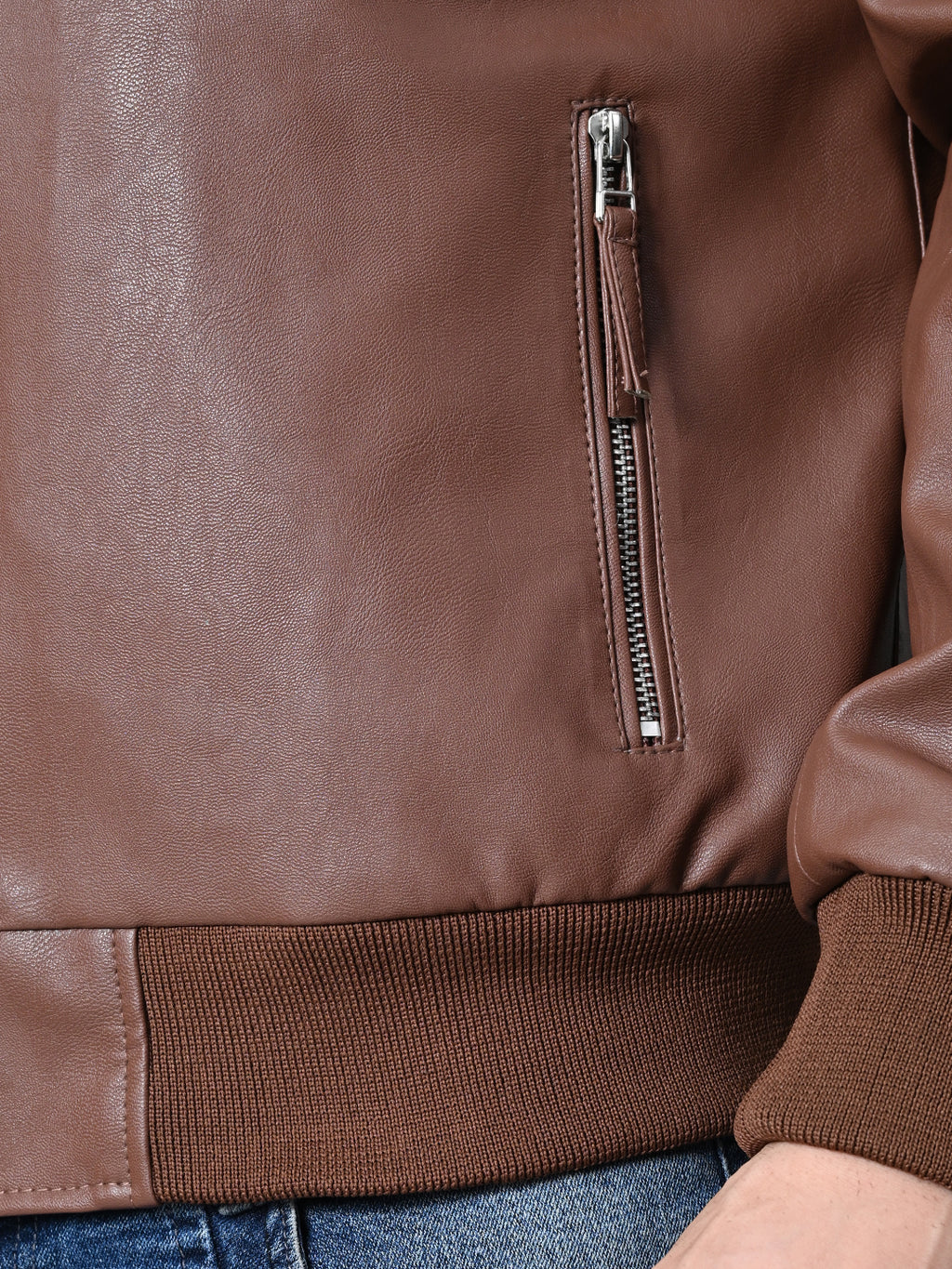 Mandarin Collar Water Resistant Lightweight Leather Biker Jacket For Men