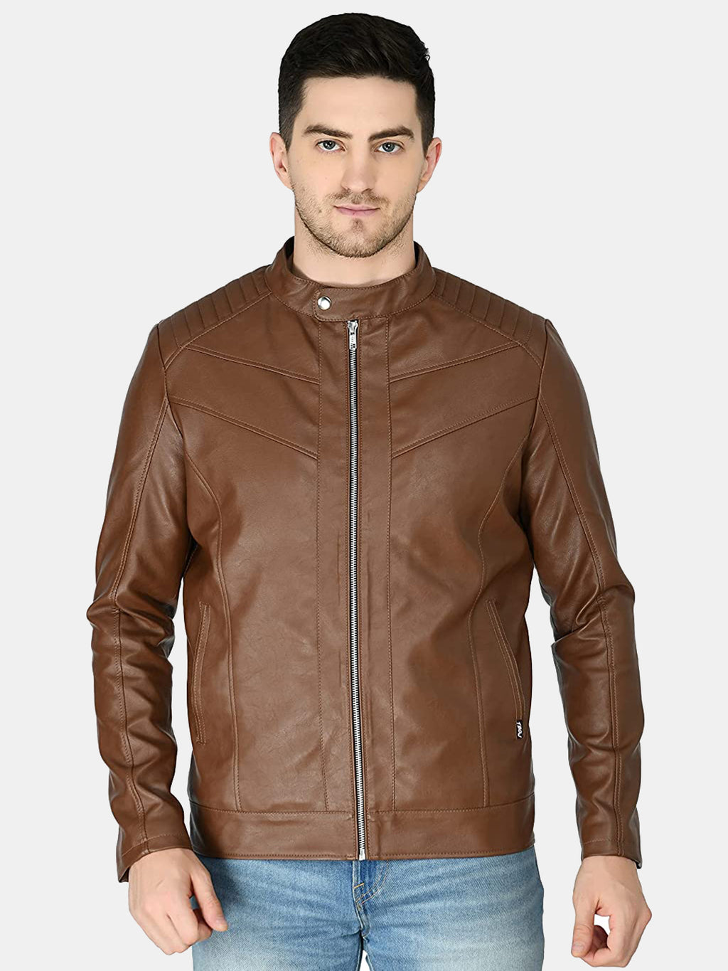Mandarin Collar Leather Anti Odour Tan Jacket for Men