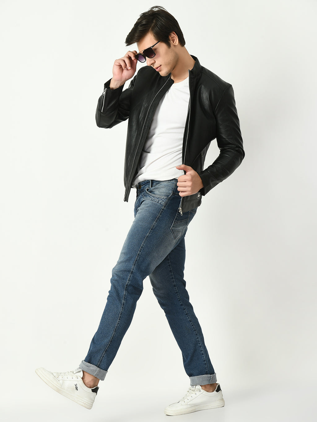 Mandarin Collar Water Resistant Lightweight Leather Biker Black Jacket For Men