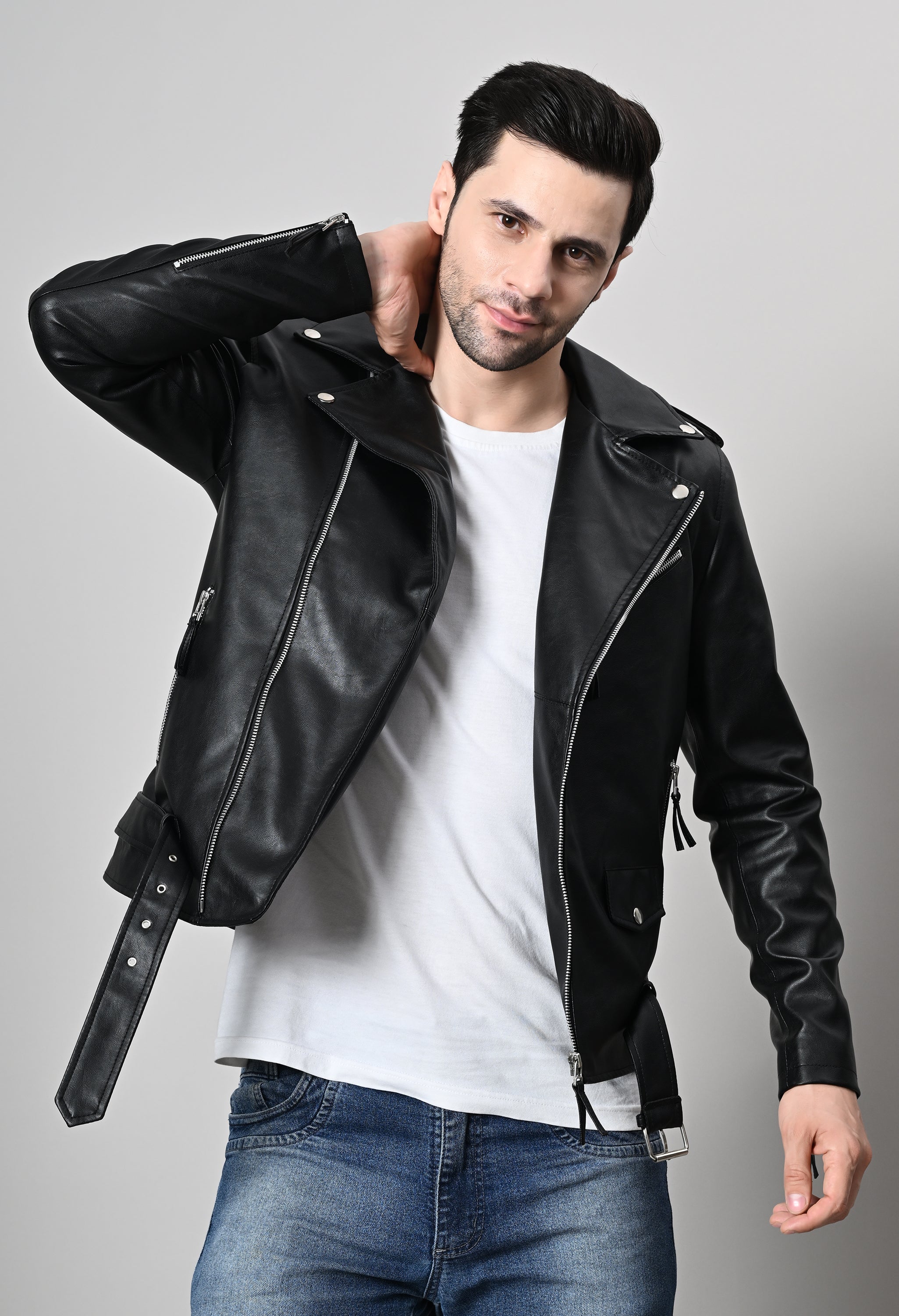 Leather Lightweight Black Biker Jacket For Men