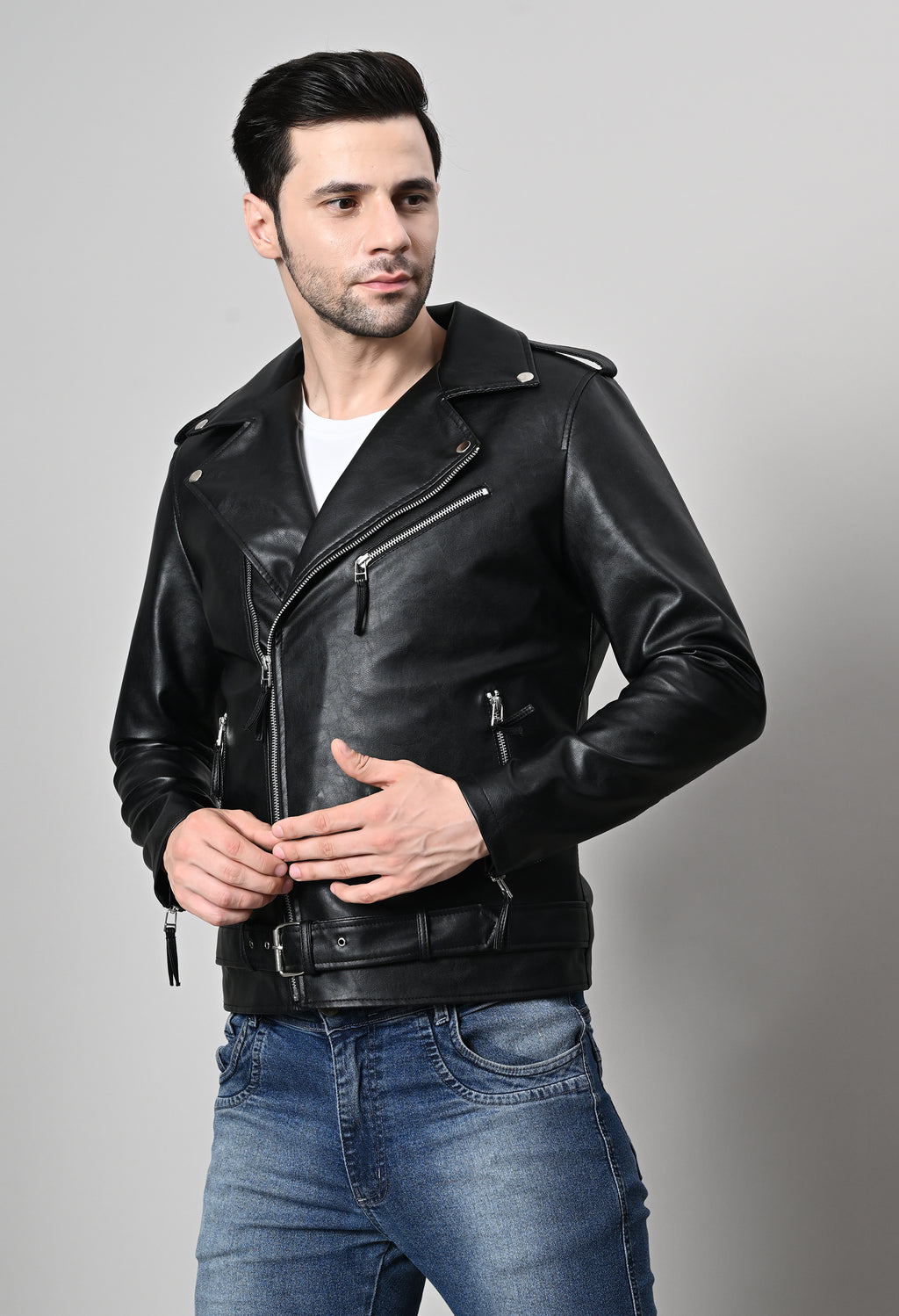 Leather Lightweight Black Biker Jacket For Men