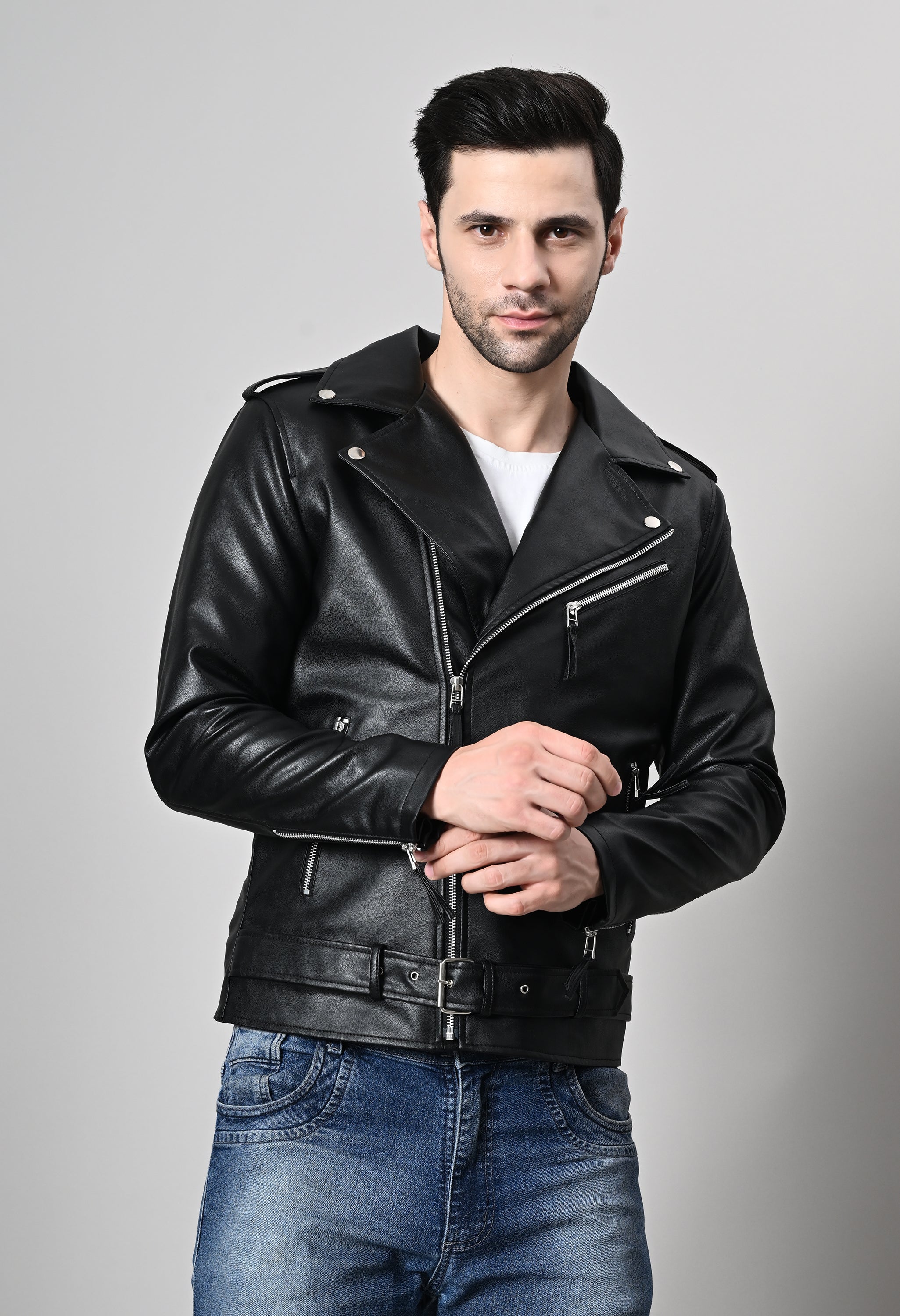 Leather Lightweight Black Biker Jacket For Men