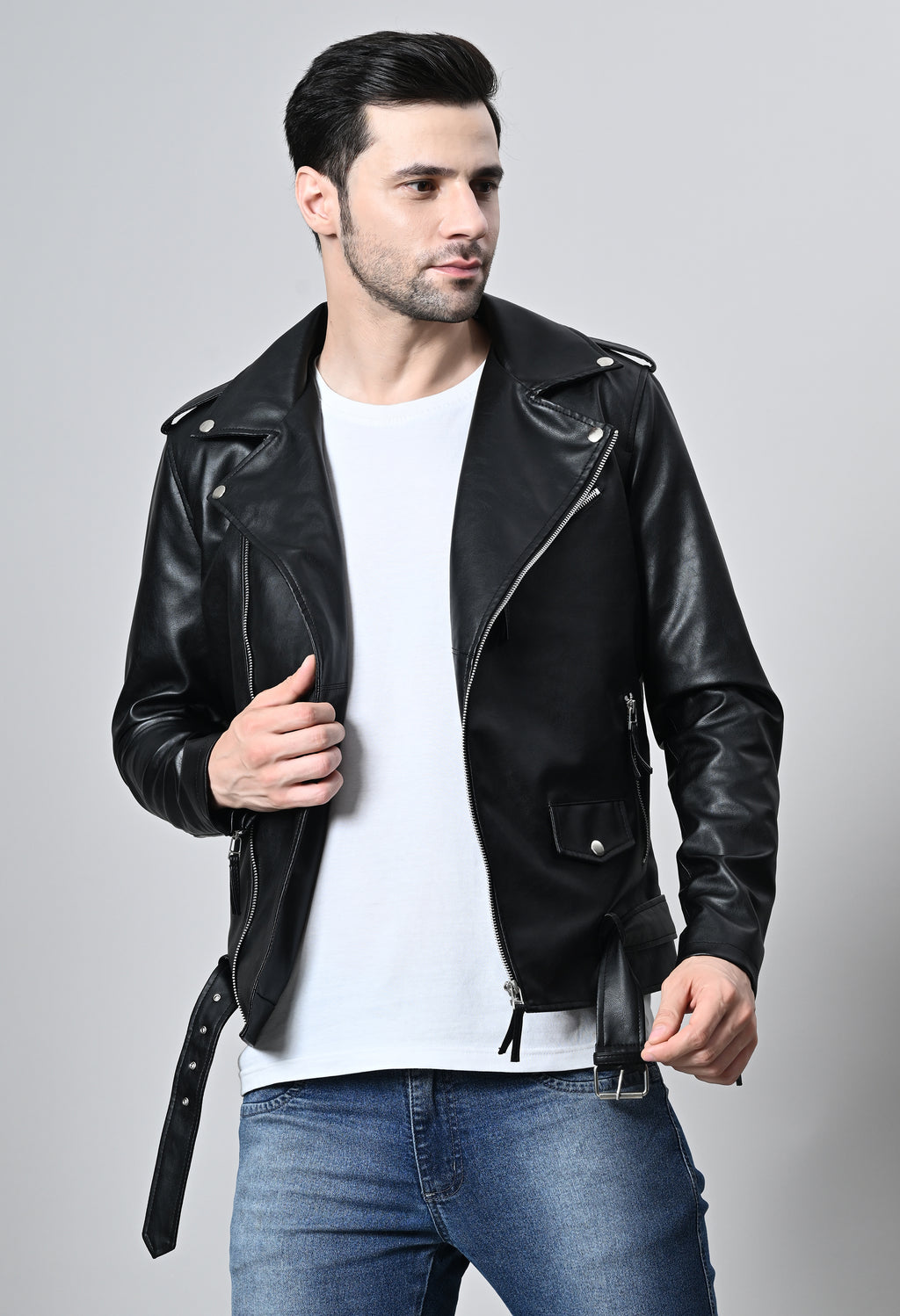 Leather Lightweight Black Biker Jacket For Men