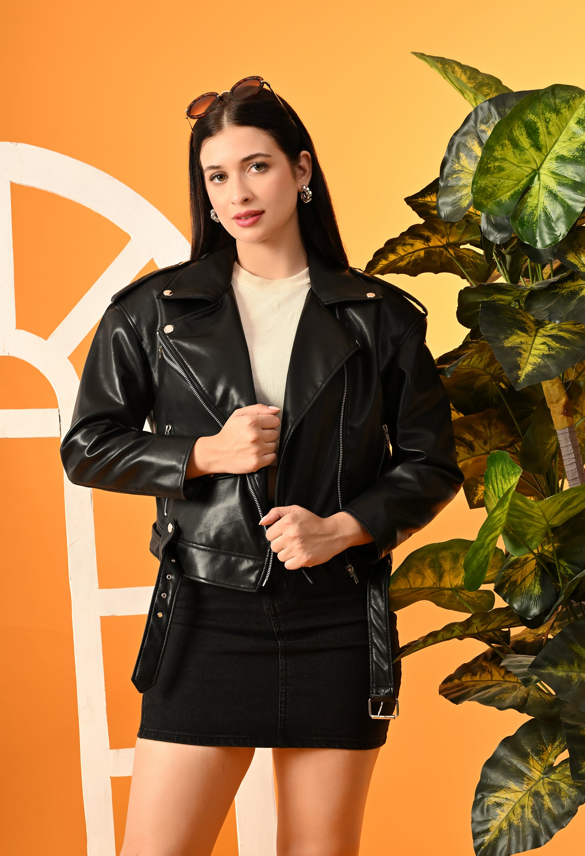 Washed Leather Water Resistant Crop Oversized Black Jacket