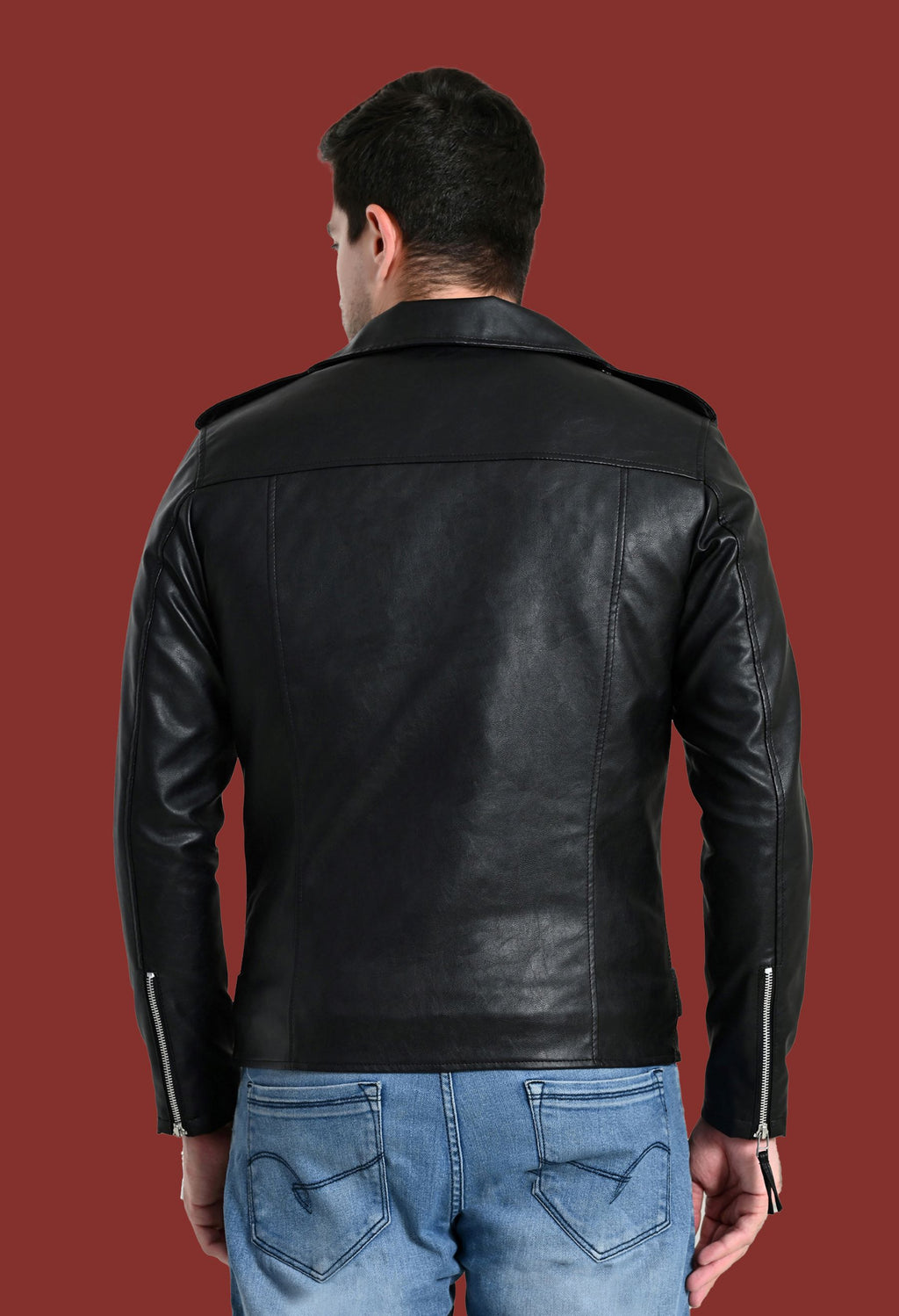 Men Lapel Collar Solid Casual Black Biker Jacket