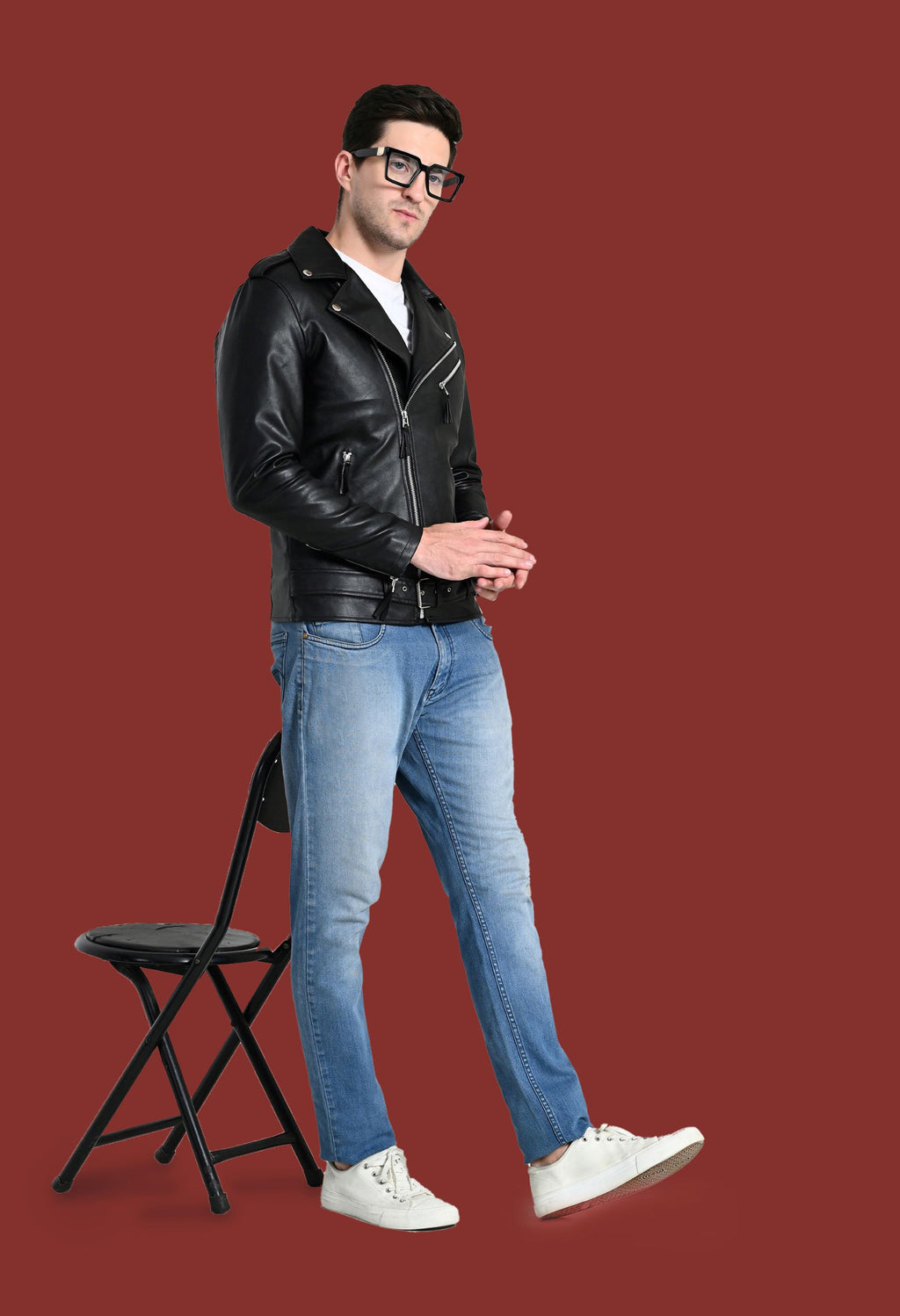 Men Lapel Collar Solid Casual Black Biker Jacket