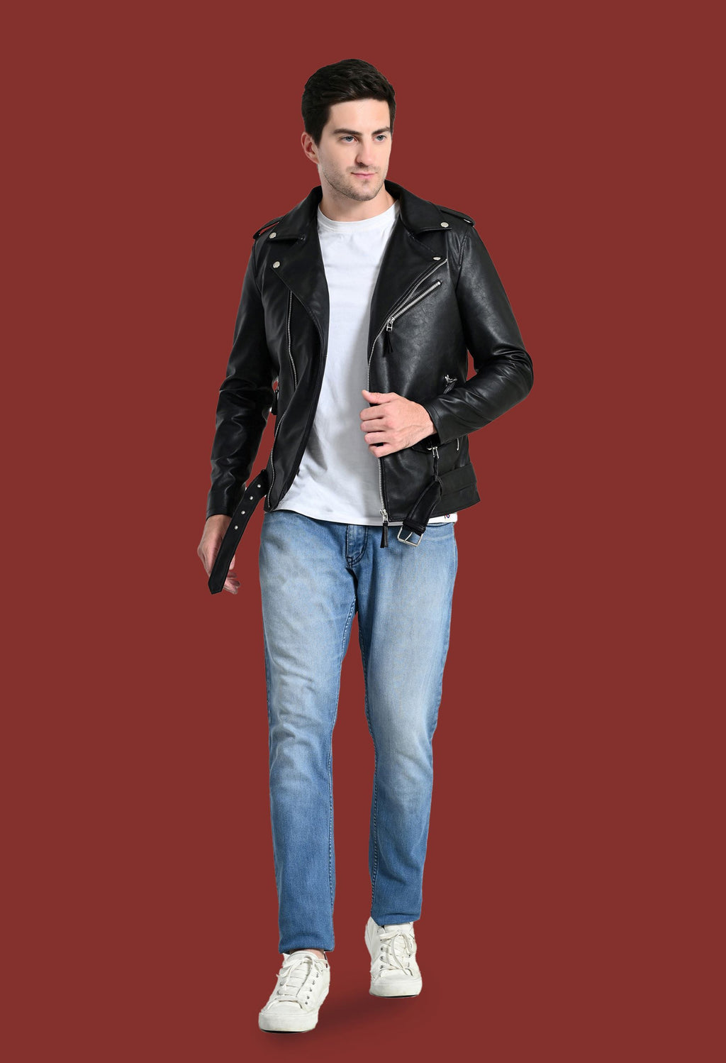 Men Lapel Collar Solid Casual Black Biker Jacket