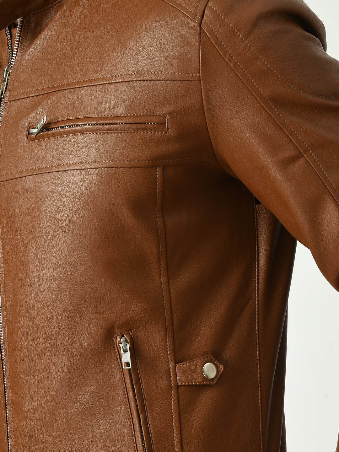 Mandarin Collar Long Sleeves Classic Look Lightweight Black Leather Jacket