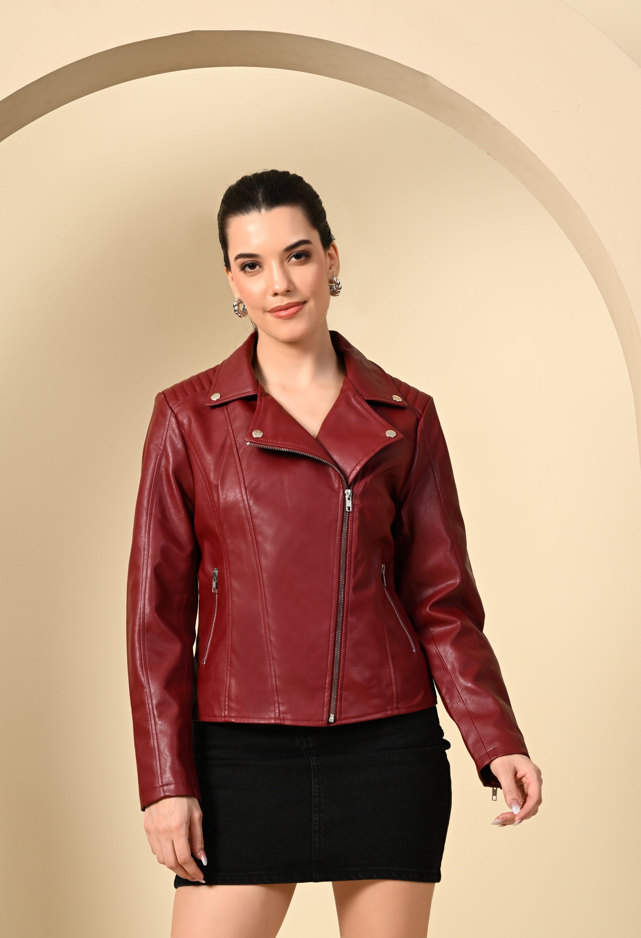 Lapel Collar Zip Detail Outdoor Biker Jacket With Water Resistant