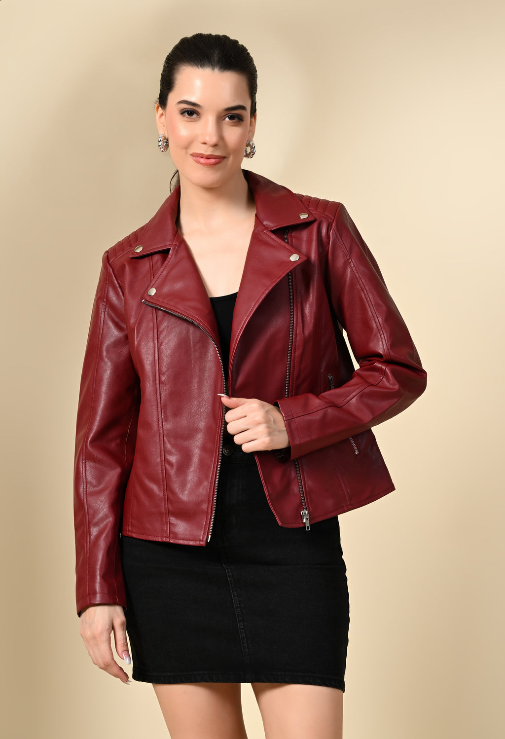 Lapel Collar Zip Detail Outdoor Biker Jacket With Water Resistant
