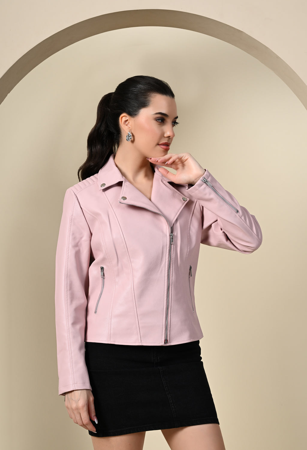 Lapel Collar Zip Detail Outdoor Biker Jacket With Water Resistant