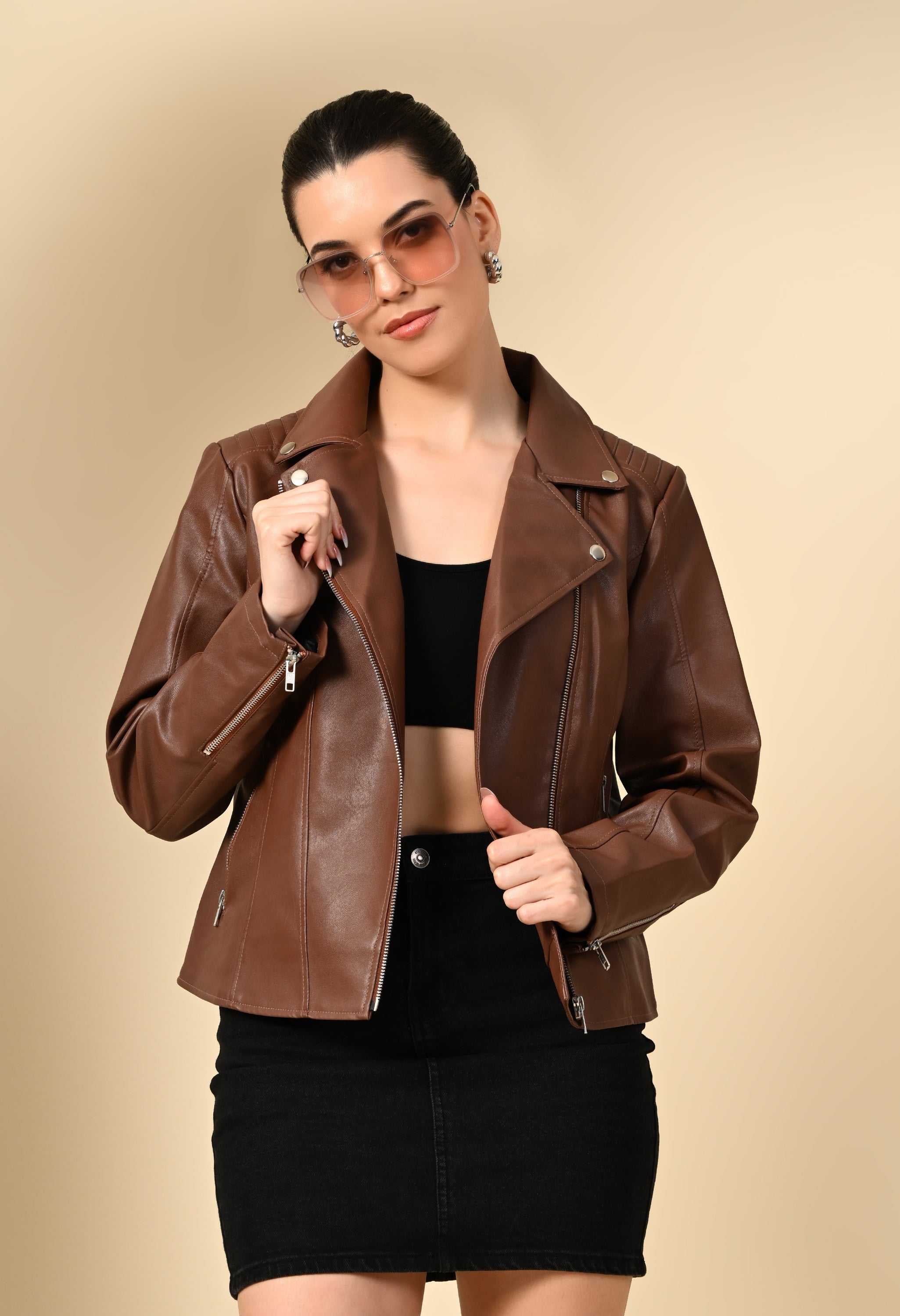 Lapel Collar Zip Detail Outdoor Biker Jacket With Water Resistant