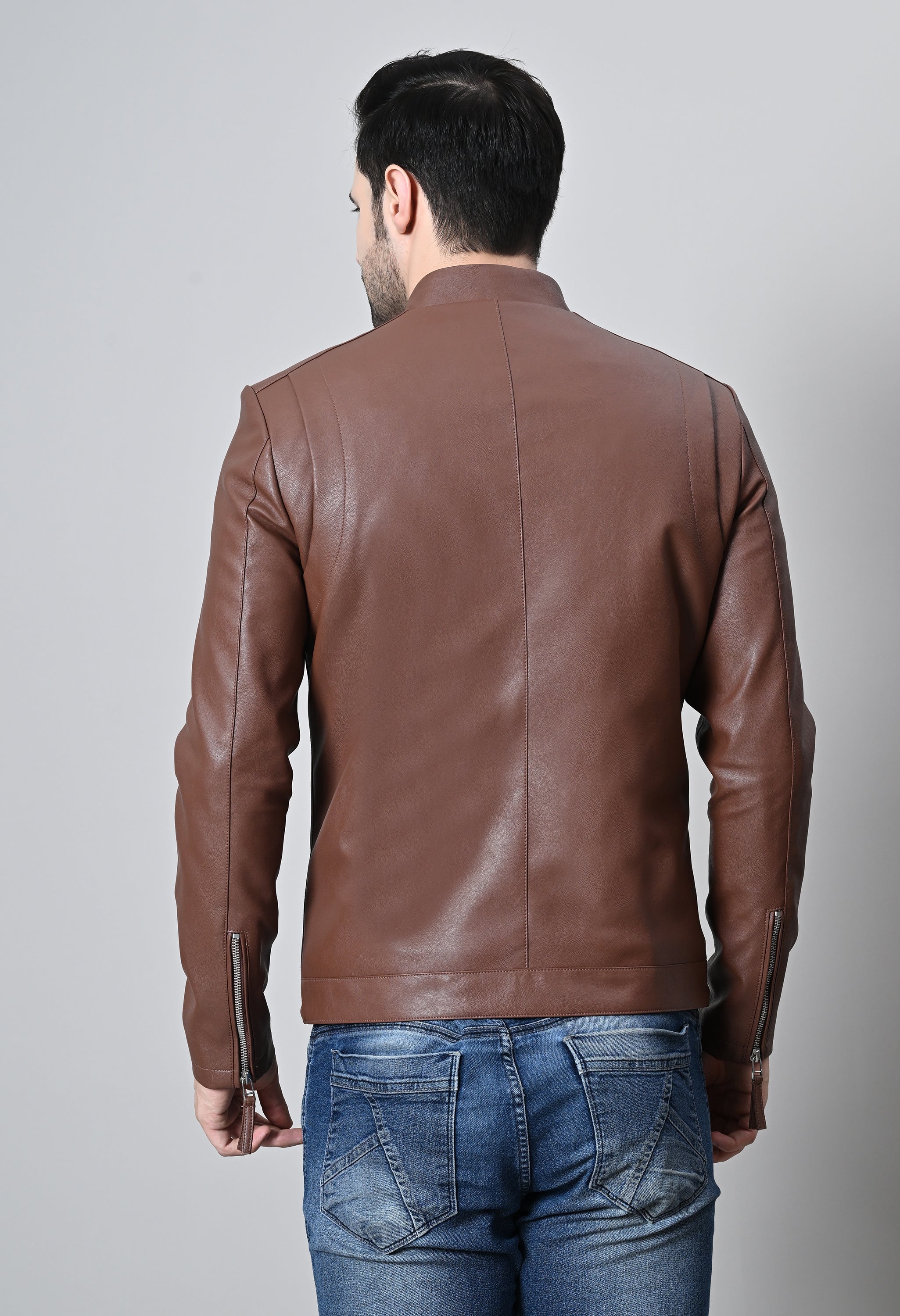Men Leather Lightweight Biker Tan Jacket