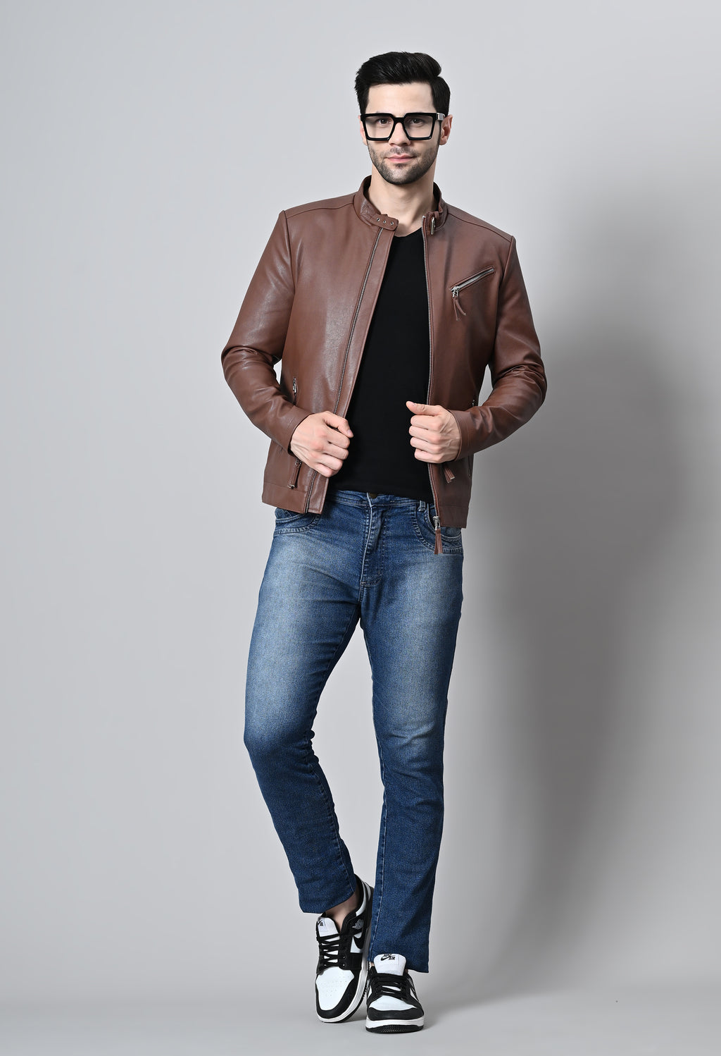 Men Leather Lightweight Biker Tan Jacket