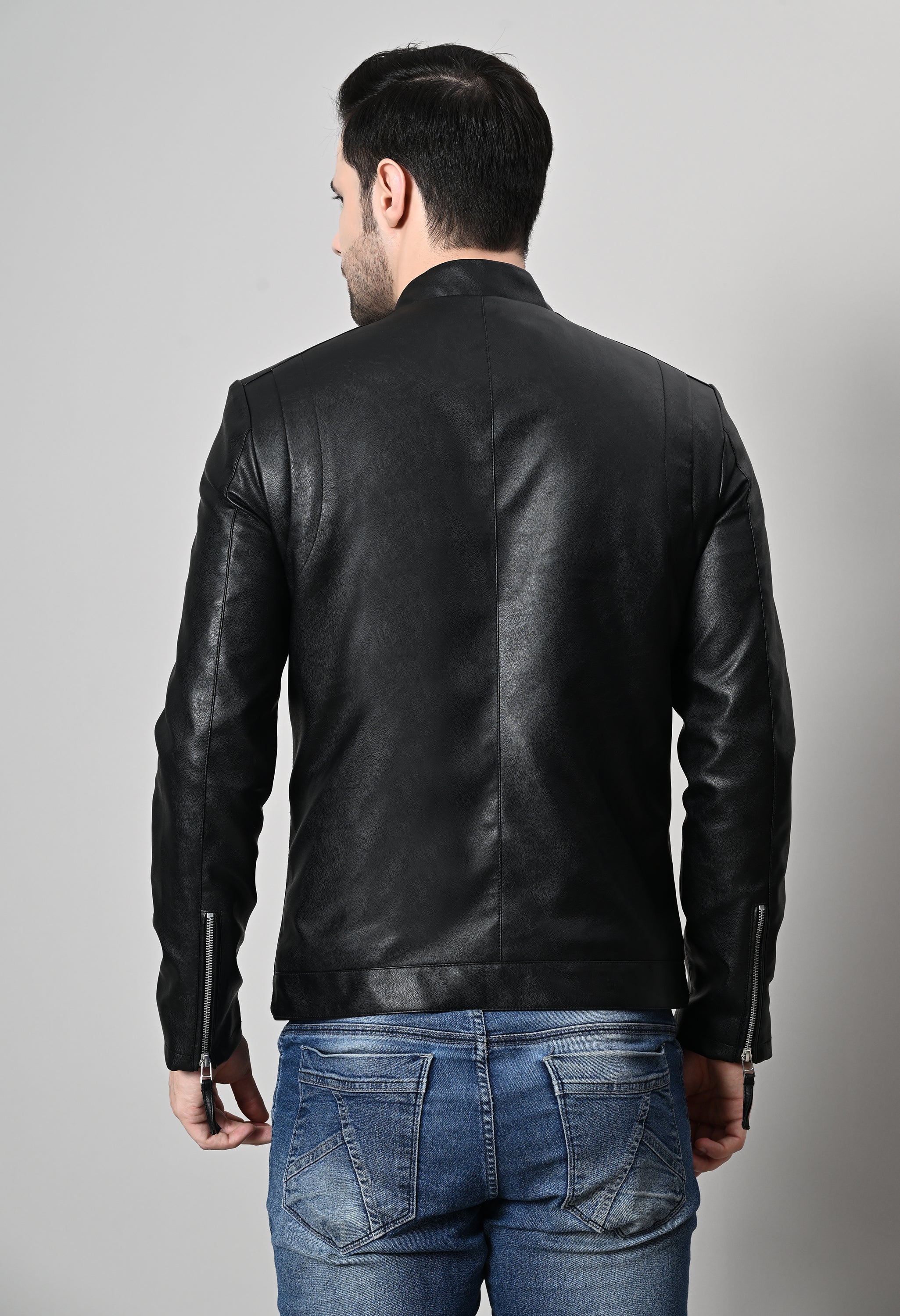Men Leather Lightweight Biker Black Jacket