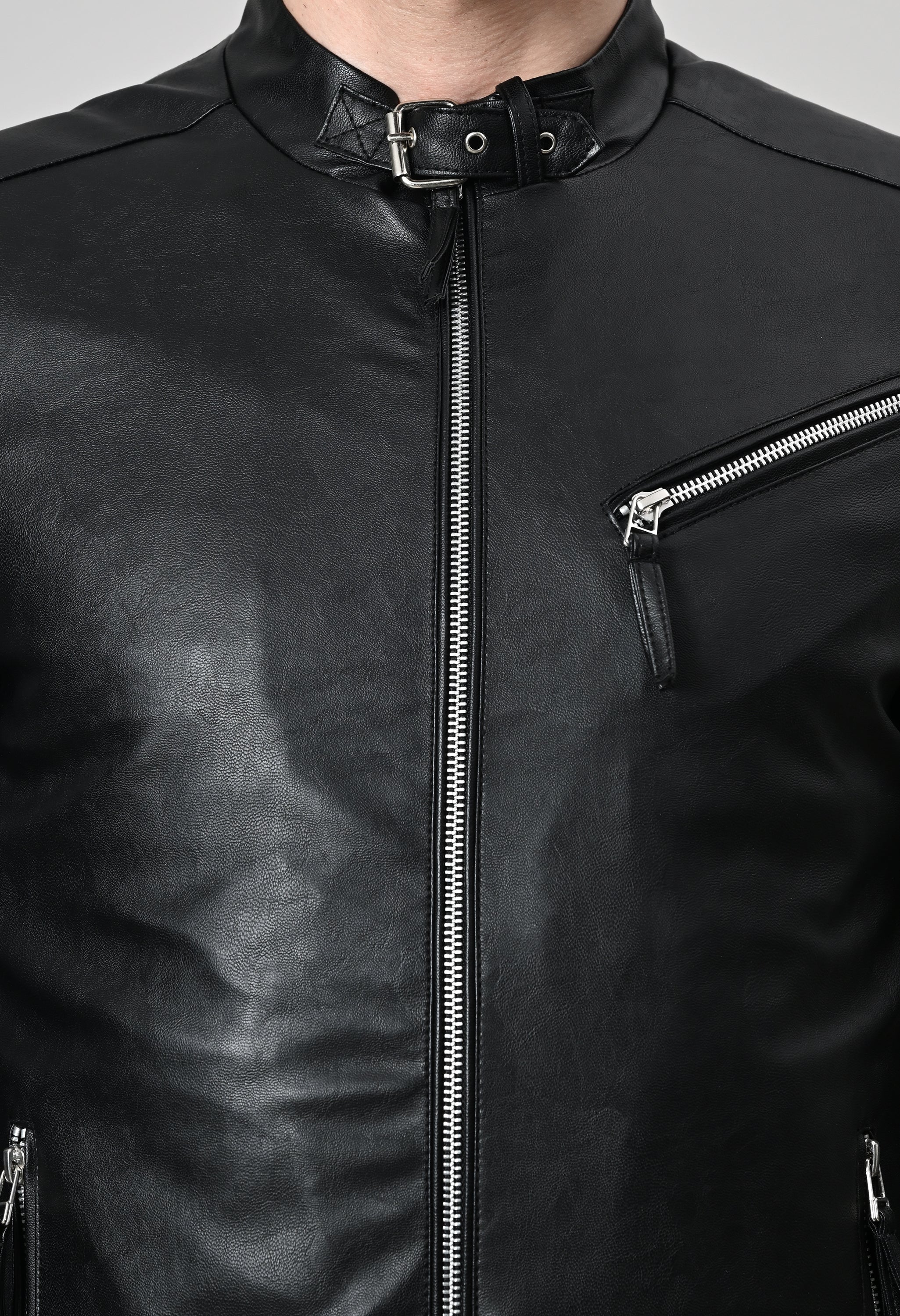 Men Leather Lightweight Biker Black Jacket