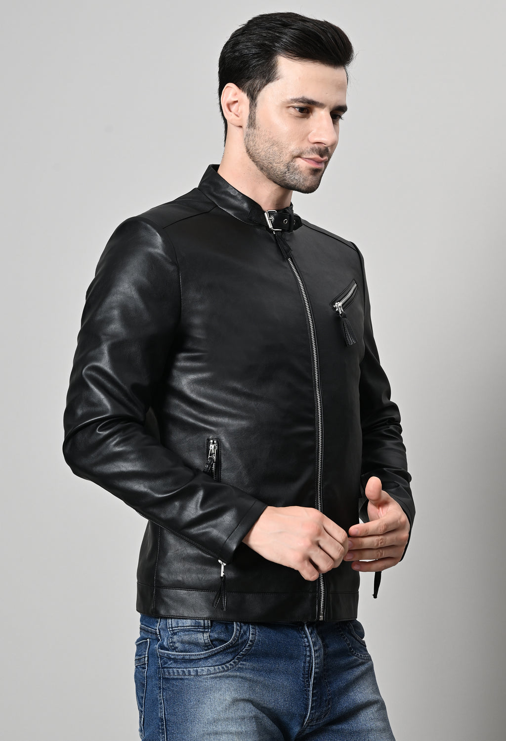 Men Leather Lightweight Biker Black Jacket