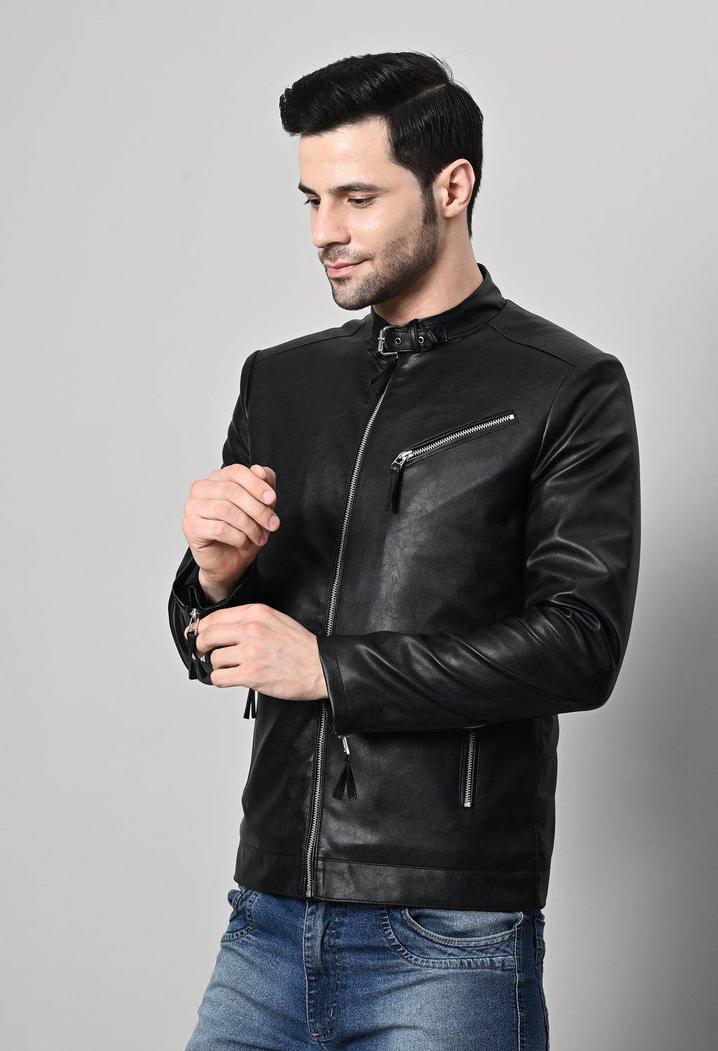 Men Leather Lightweight Biker Black Jacket