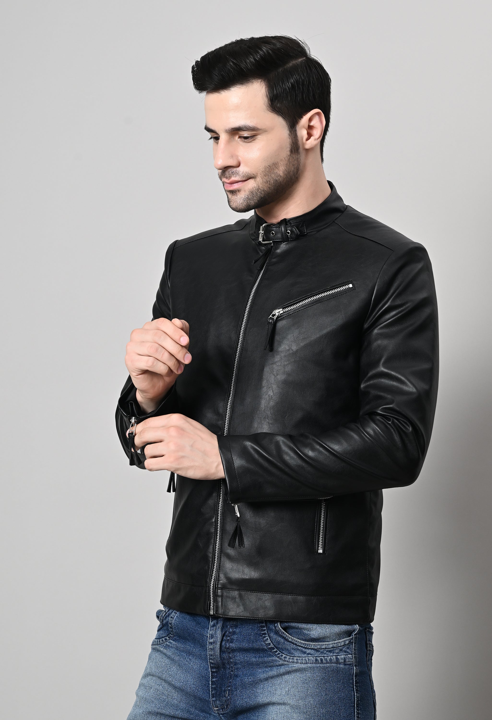 Men Leather Lightweight Biker Black Jacket