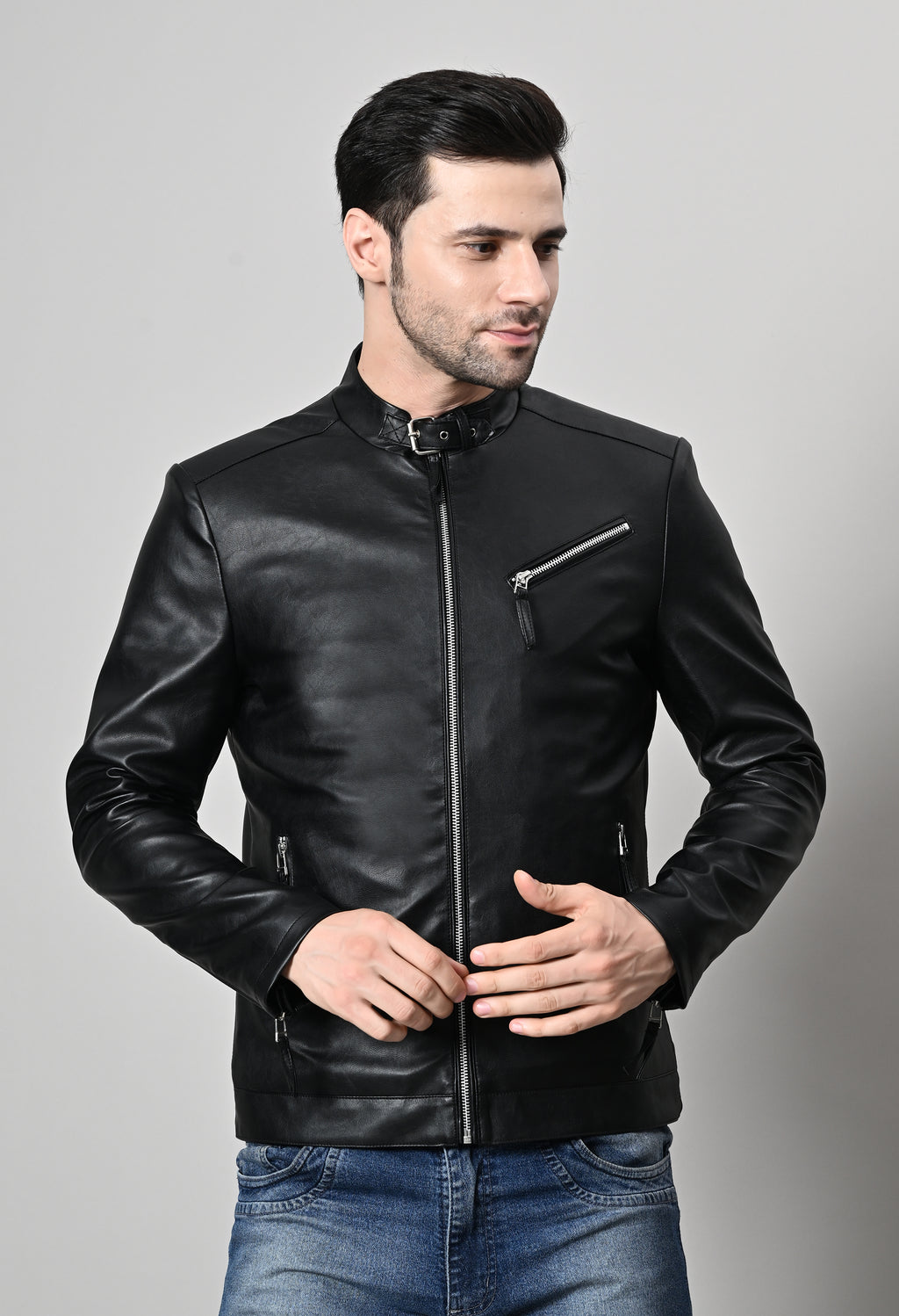 Men Leather Lightweight Biker Black Jacket