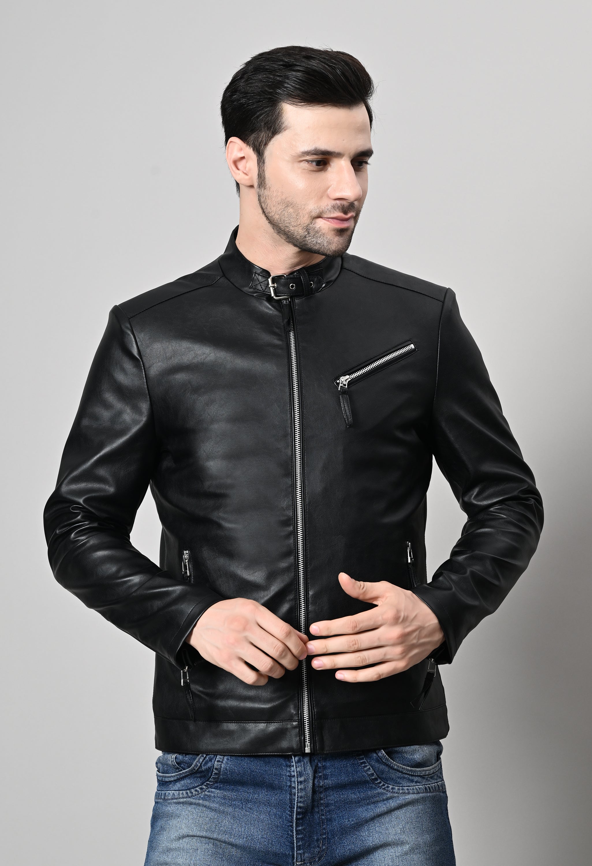 Men Leather Lightweight Biker Black Jacket