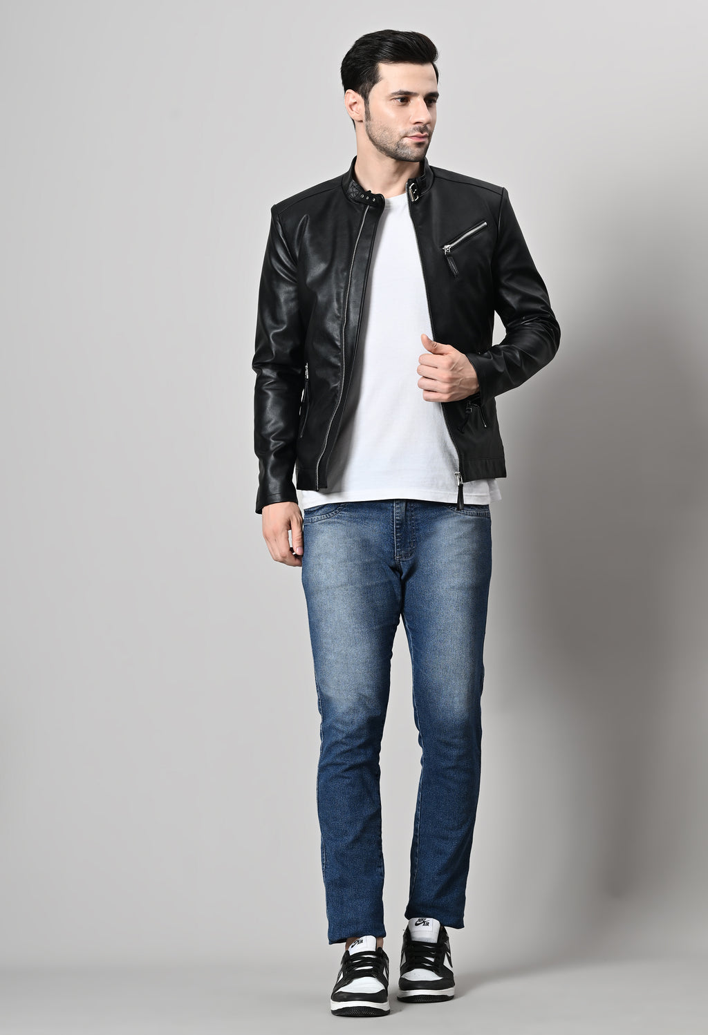 Men Leather Lightweight Biker Black Jacket