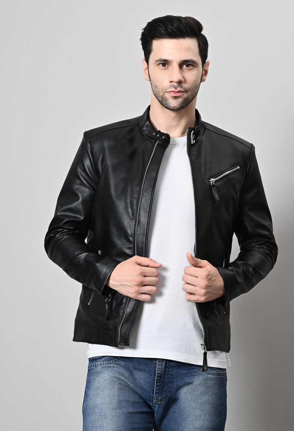 Men Leather Lightweight Biker Black Jacket